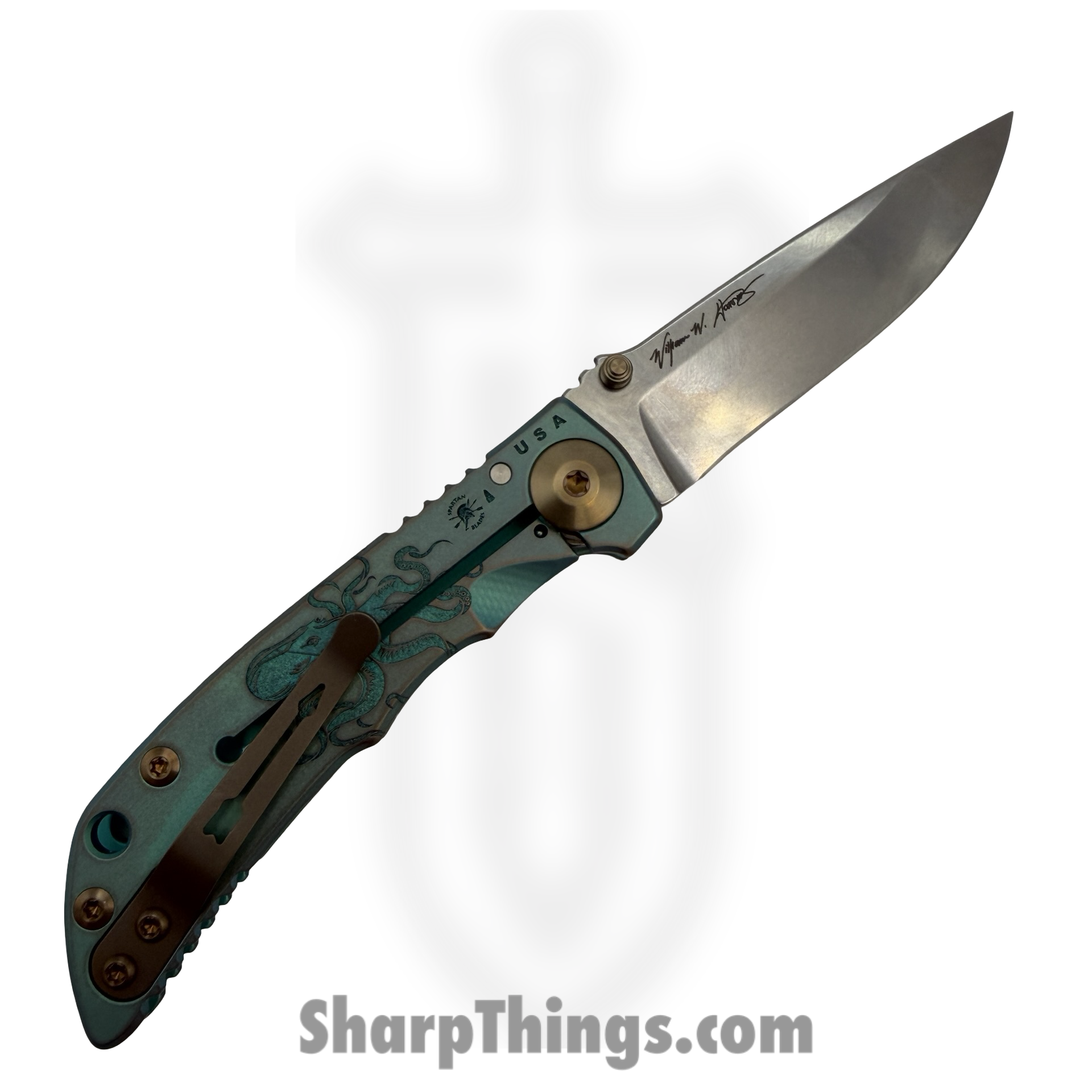 Spartan Blades - SF10 Custom Kraken - Harsey Custom - Folding Knife - CPM Magnacut Stonewash Drop Point - Titanium - Kraken - Image 2