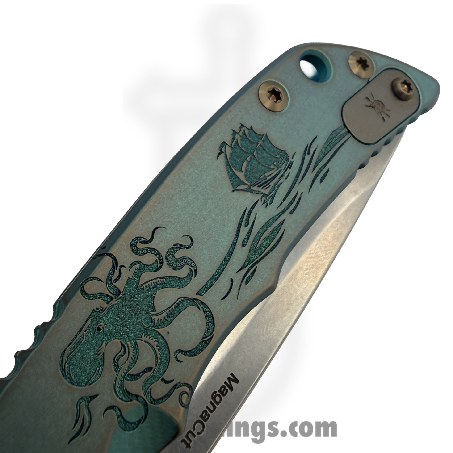 Spartan Blades - SF10 Custom Kraken - Harsey Custom - Folding Knife - CPM Magnacut Stonewash Drop Point - Titanium - Kraken - Image 6