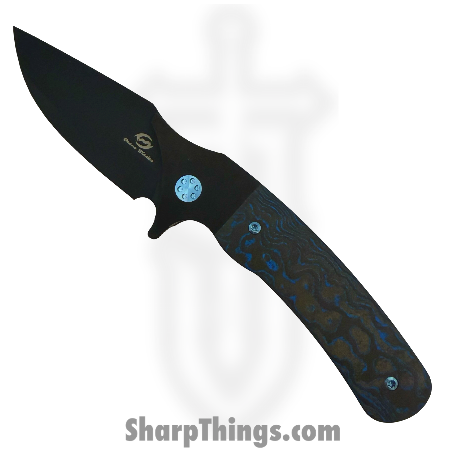 Beans Blades - BB-Jav-EB - Javelin - Folding Knife - M390 Coated Drop Point - FAT Carbon Fiber - Blue