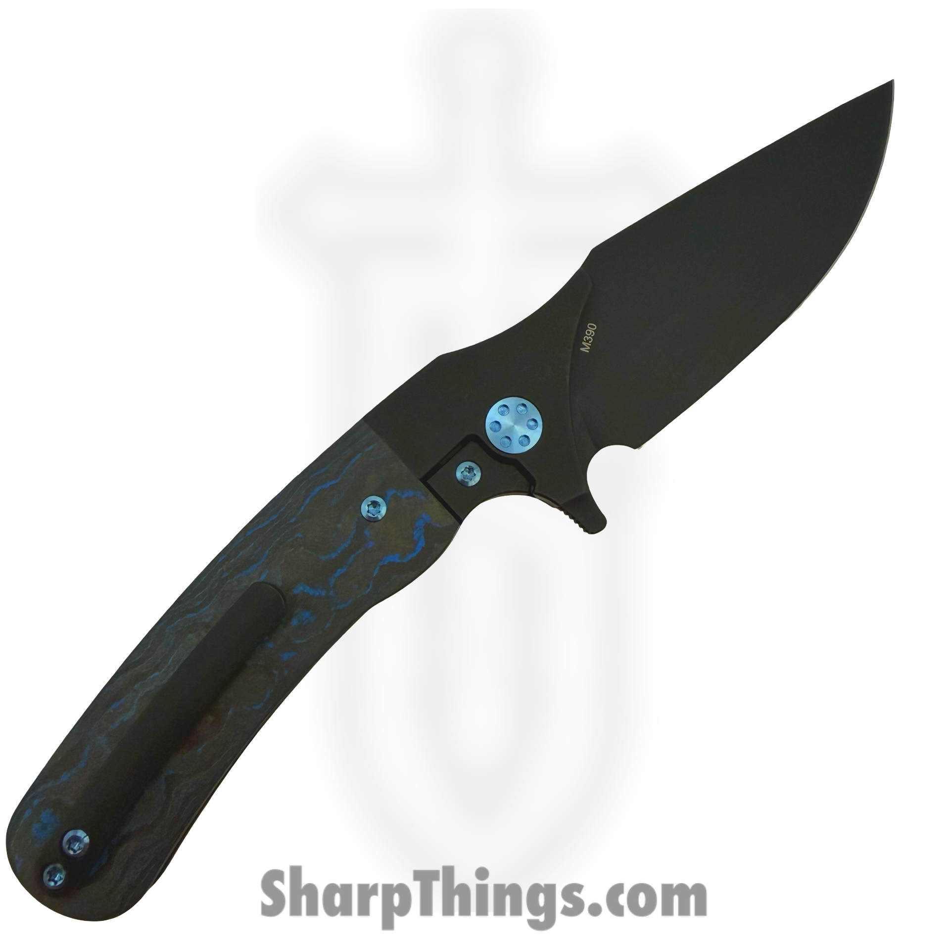 Beans Blades - BB-Jav-EB - Javelin - Folding Knife - M390 Coated Drop Point - FAT Carbon Fiber - Blue - Image 2