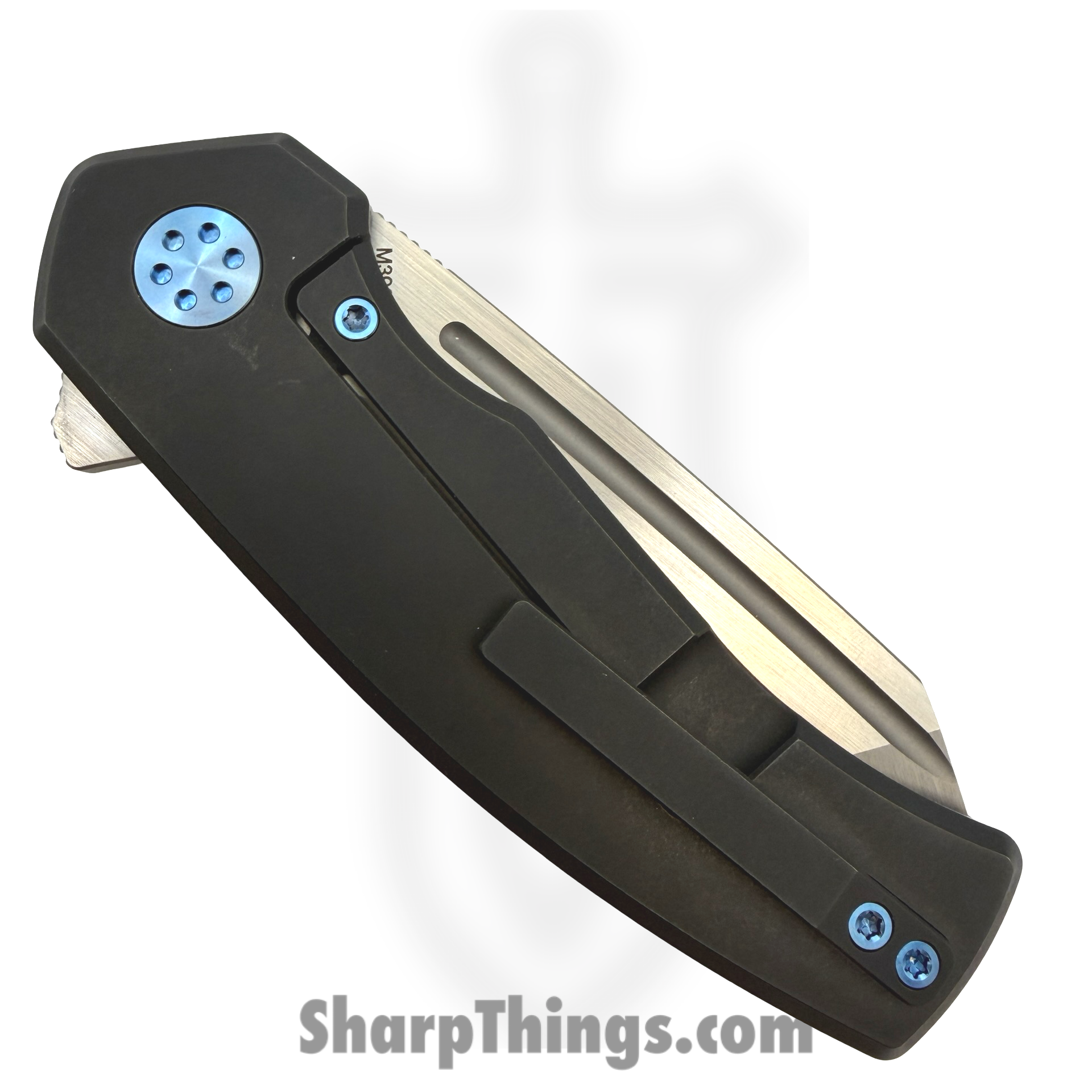Beans Blades - BB-WarM-CF - Warrior Mini - Folding Knife - M390 Satin Tanto - Titanium - Black - Image 4