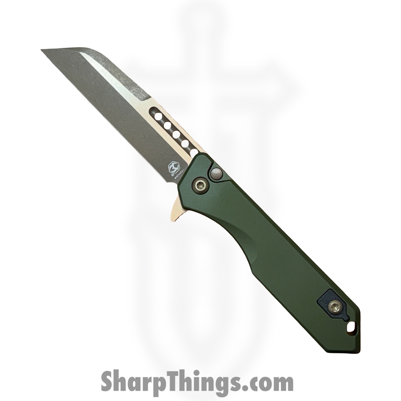 Heretic Knives - H213-7A-GRN - Jinn Manual - Folding Knife - CPM MagnaCut Bronzed Wharncliffe - Aluminum - OD Green
