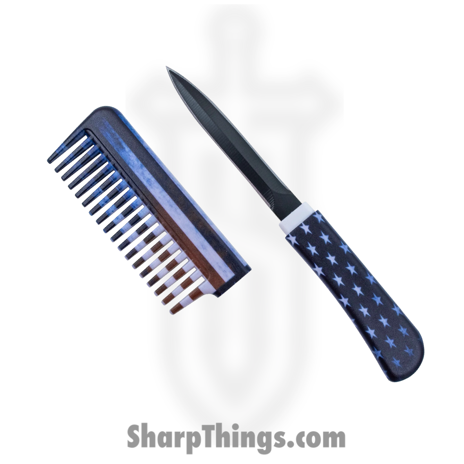 VOC - HWT229G - Comb Knife - Fixed Blade Knife - Stainless Satin Dagger - Plastic - Red|White|Blue