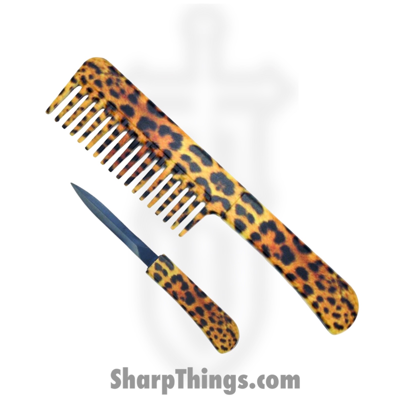 VOC - HWT229H - Comb Knife - Fixed Blade Knife - Stainless Satin Dagger - Plastic - Cheetah