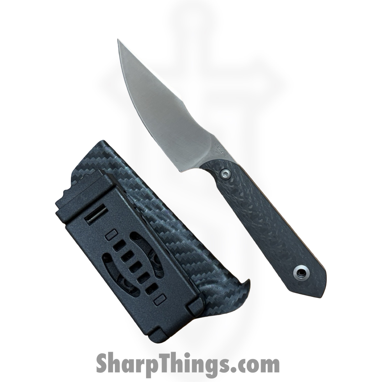 Kizer Cutlery - KI1040S8 - Mini Harpoon - Fixed Blade Knife - M390 Satin Clip Point - Carbon Fiber - Black - Image 3