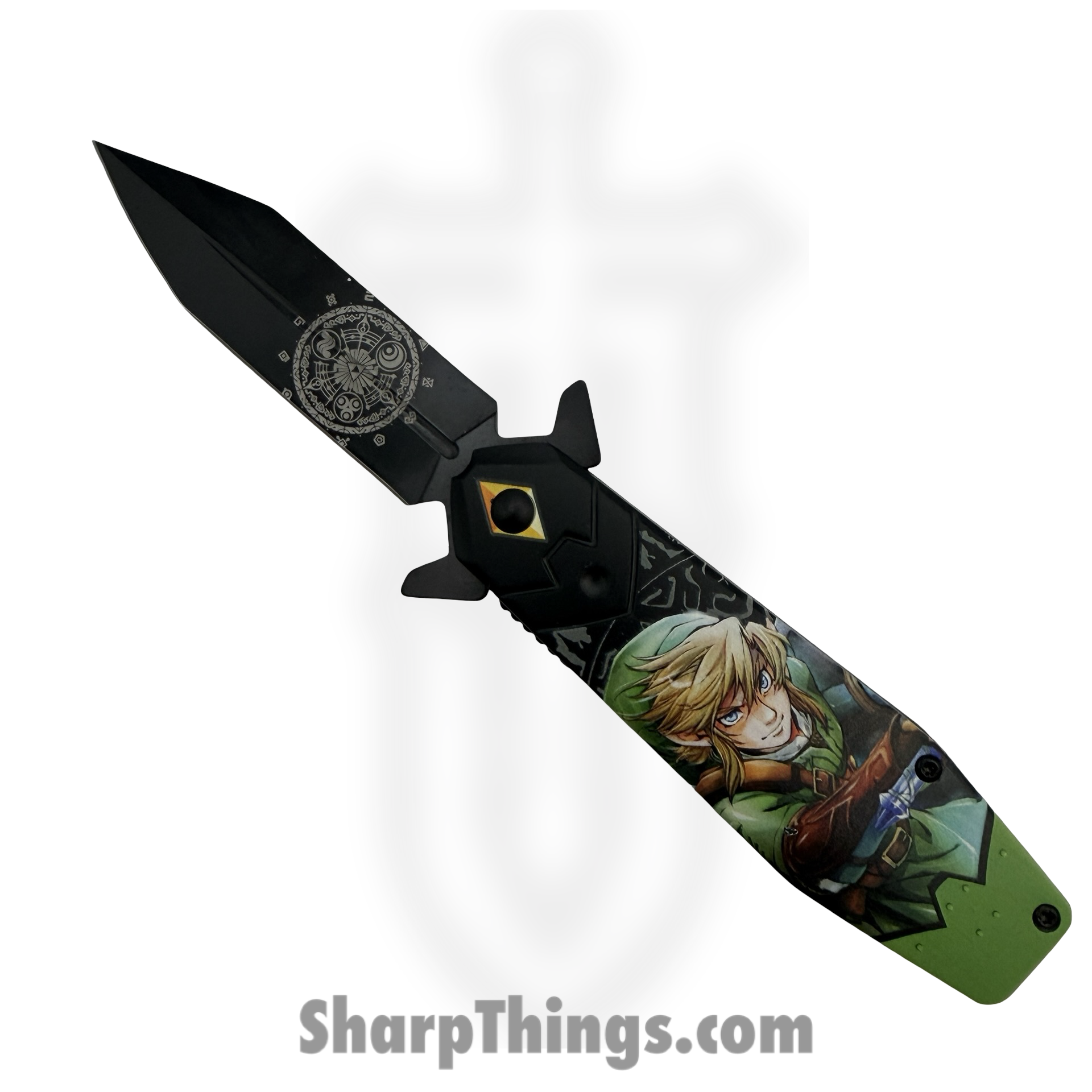 VOC - PF84 - Zelda - Assisted Open Knife - Stainless Coated Spear - Aluminum - Black/Green
