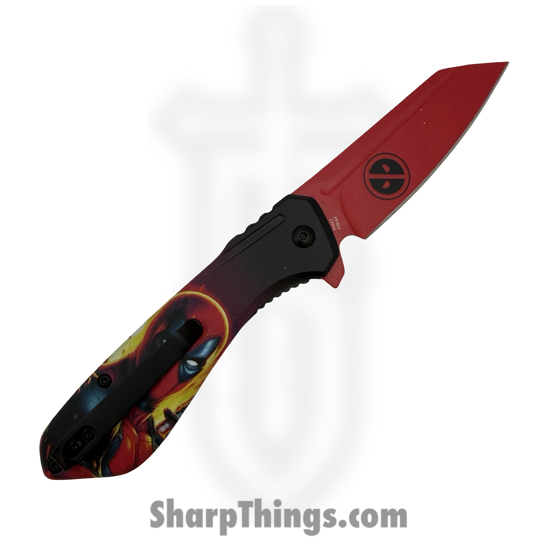VOC - PF85J - DeadPool - Assisted Open Knife - Stainless Coated Reverse Tanto - Aluminum - Black/Red - Image 2