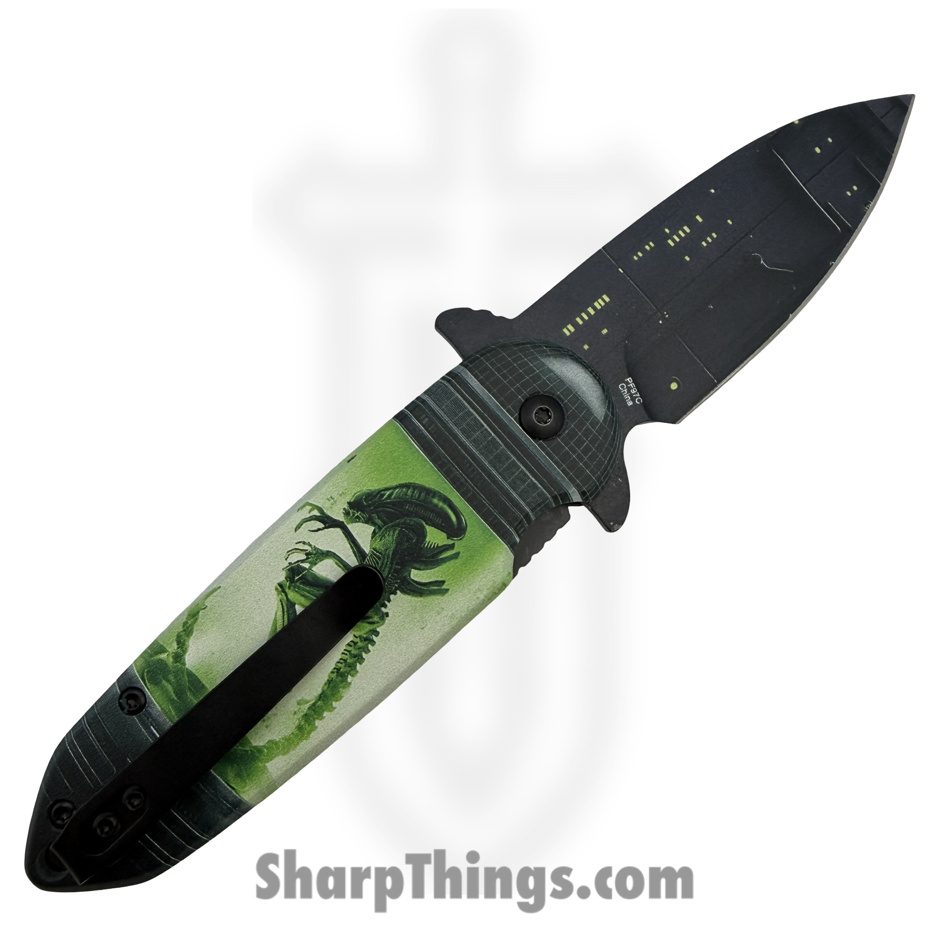 VOC - PF97C - ALIEN - Assisted Open Knife - Stainless Coated Spear - Aluminum - Green - Image 2