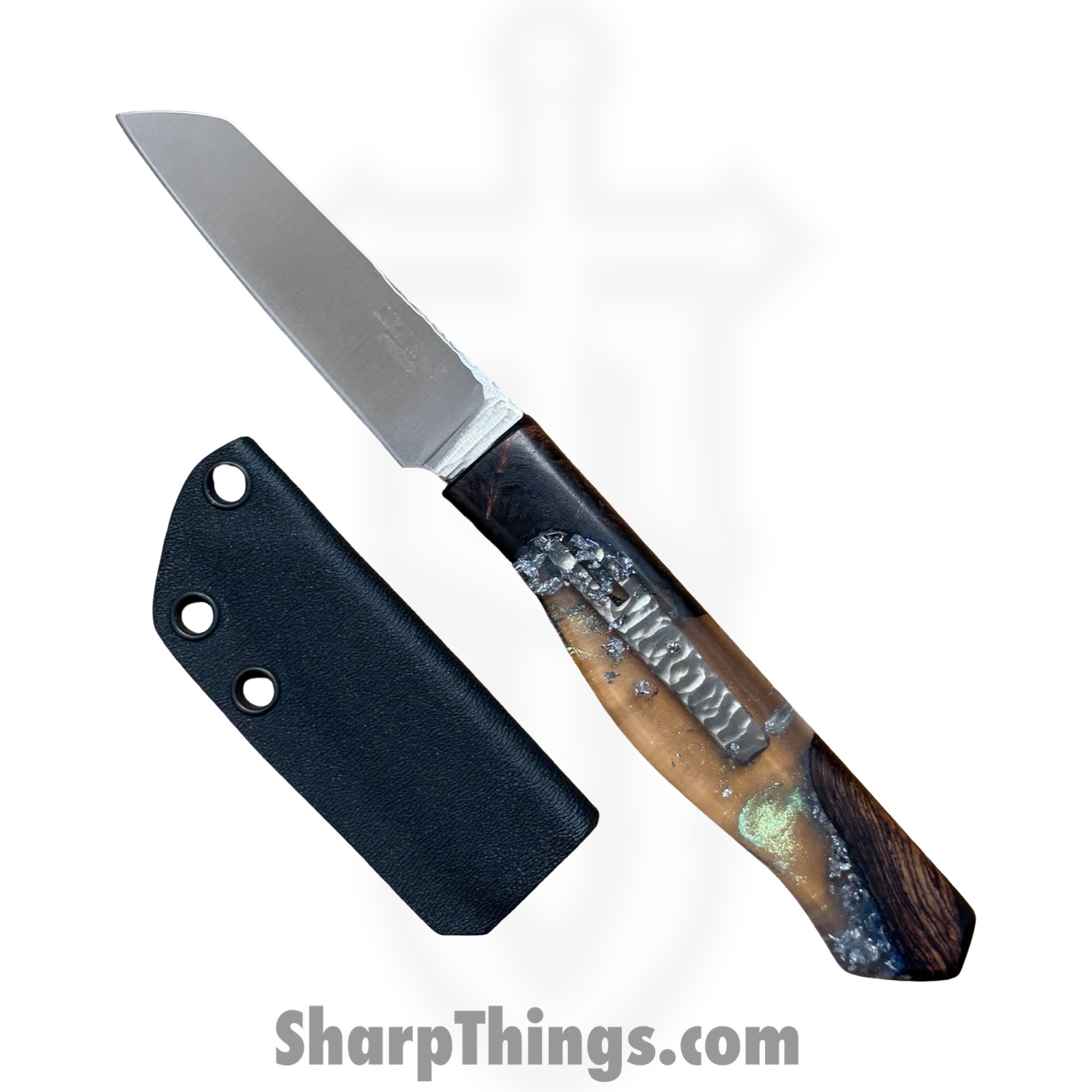 Lex Rex - SQ7838383 - Driftless Paring Knife - Fixed Blade Knife - Nitro-V Satin Reverse Tanto - Burl Wood Epoxy Resin - Multi