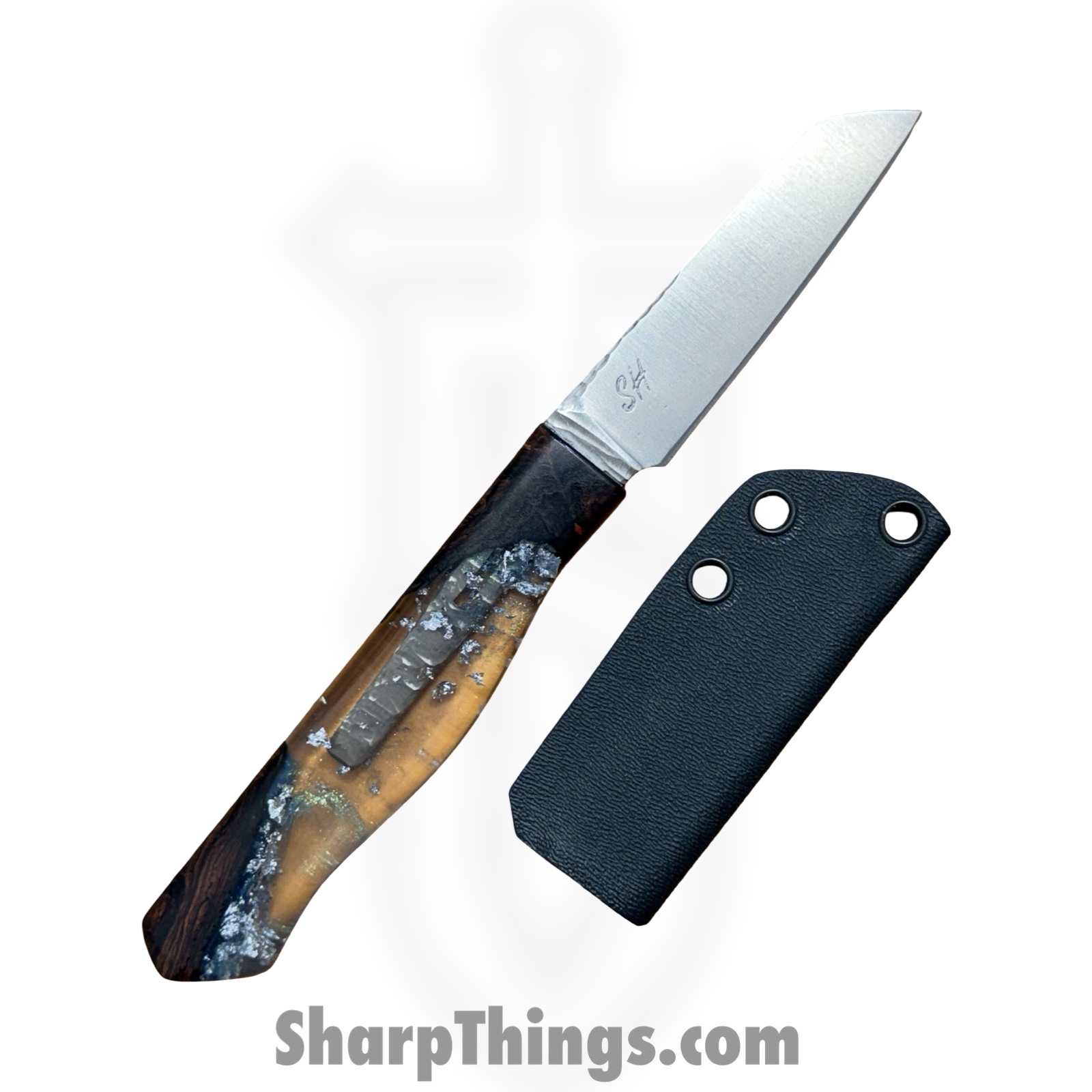 Lex Rex - SQ7838383 - Driftless Paring Knife - Fixed Blade Knife - Nitro-V Satin Reverse Tanto - Burl Wood Epoxy Resin - Multi - Image 2
