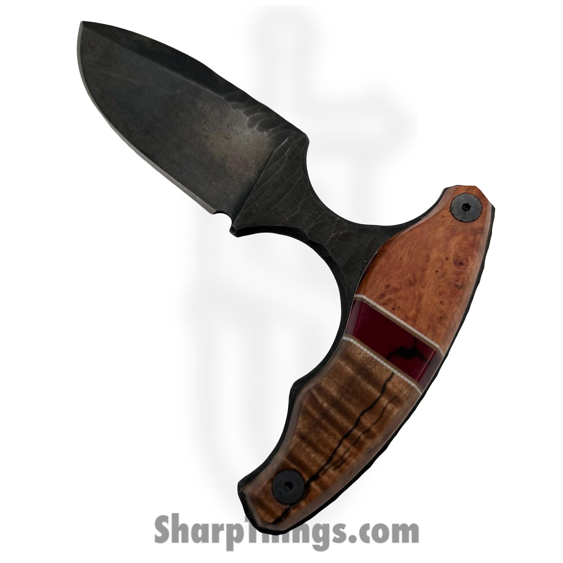 Lex Rex - SQ8145365 - EDC Bearknuckle - Fixed Blade Knife - 80crv2 Blasted Push Dagger - Burl Wood Multi - Brown Red