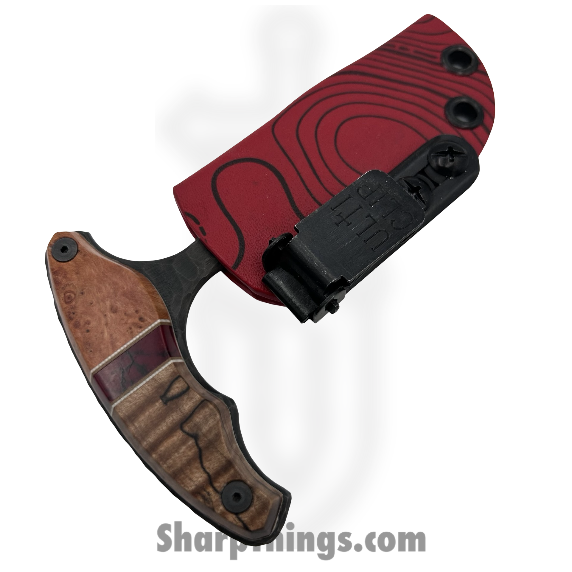 Lex Rex - SQ8145365 - EDC Bearknuckle - Fixed Blade Knife - 80crv2 Blasted Push Dagger - Burl Wood Multi - Brown Red - Image 2