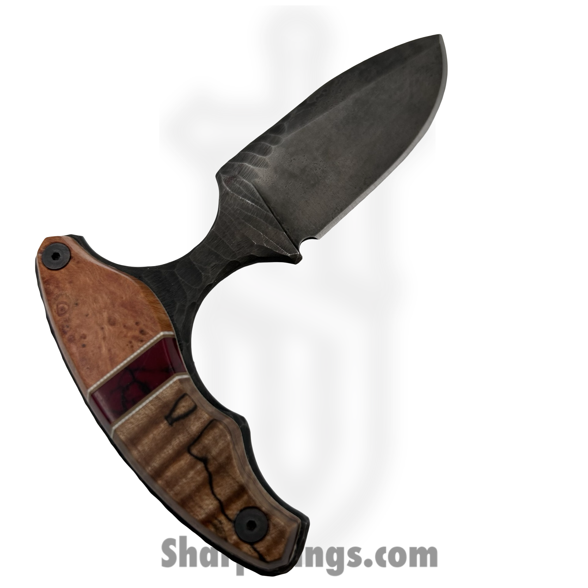 Lex Rex - SQ8145365 - EDC Bearknuckle - Fixed Blade Knife - 80crv2 Blasted Push Dagger - Burl Wood Multi - Brown Red - Image 4
