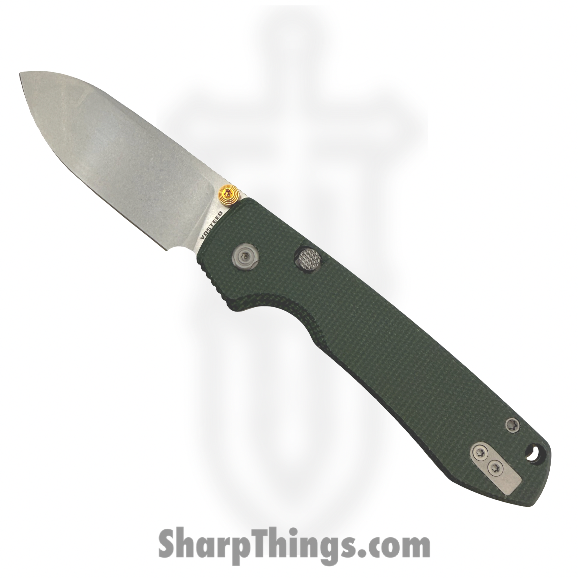 Vosteed - VOSA2904 - Raccoon - Folding Knife - 14C28N Stonewash Drop Point - Canvas Micarta - Green