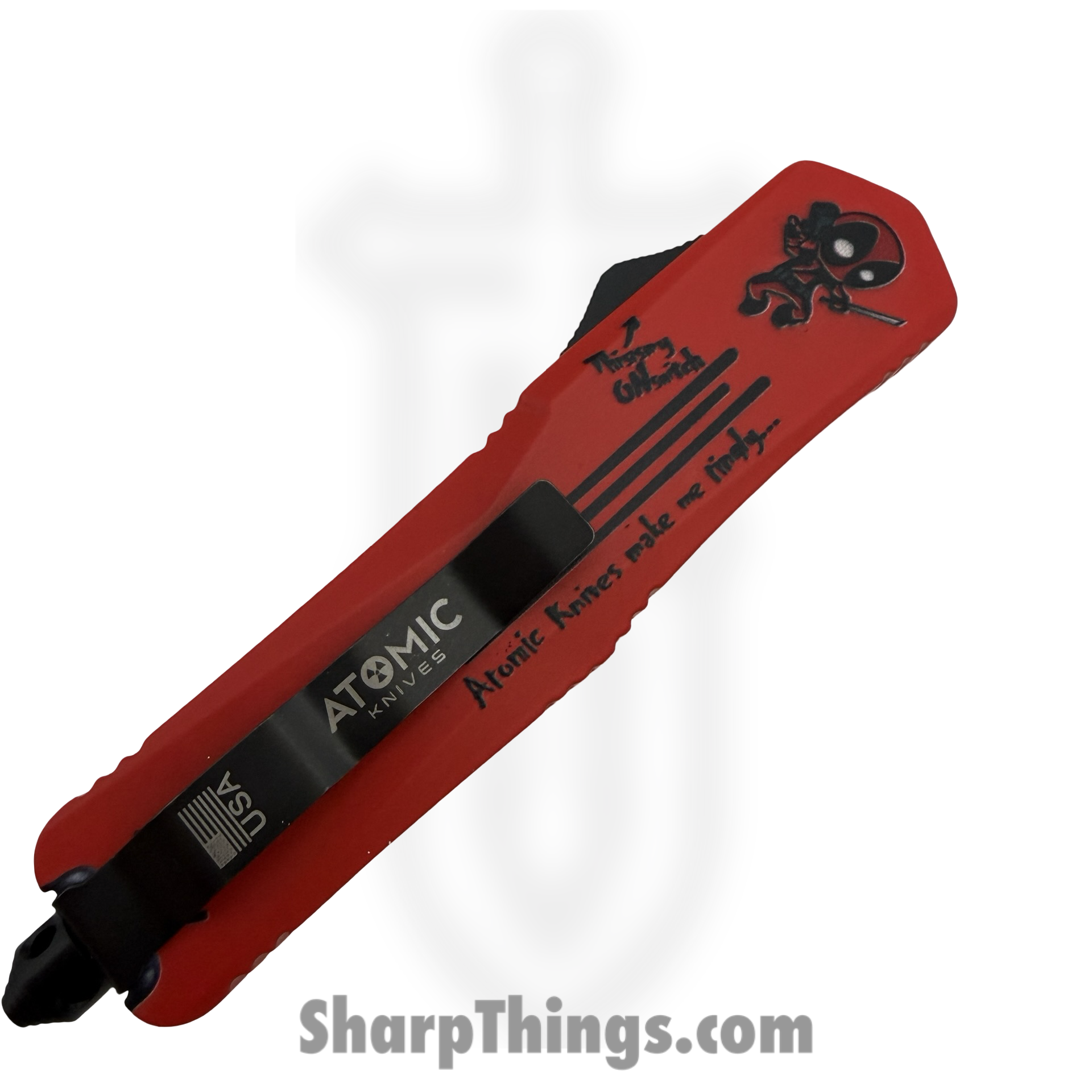 Atomic Knives - WNS-A1-DP - Thin Man Deadpool - OTF Auto - D2 Coated Dagger - Aluminum - Red/Black - Image 4