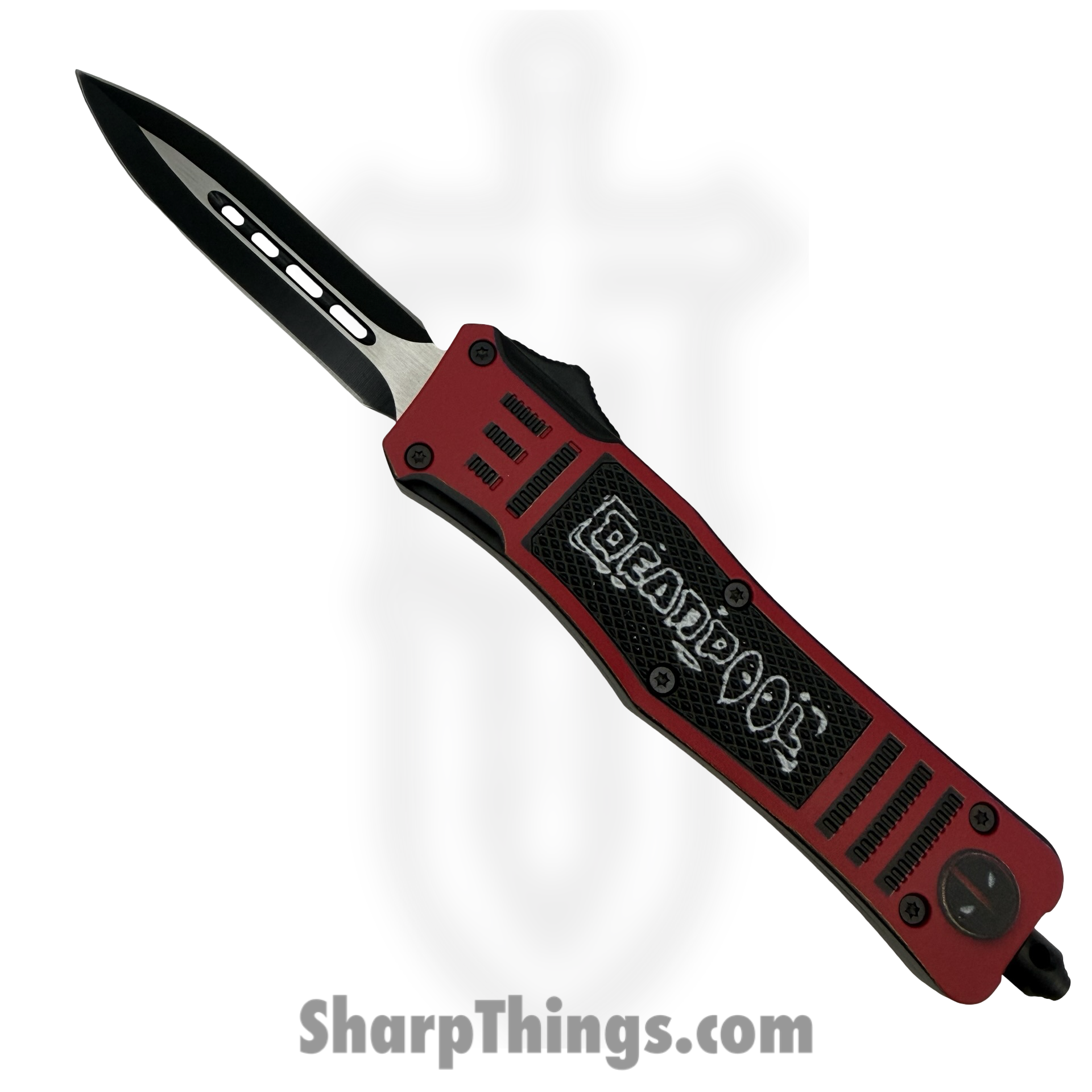 Atomic Knives - WNS-A107M-DP - Fat Man DeadPool - OTF Auto - D2 Coated Dagger - Aluminum - Black/Red