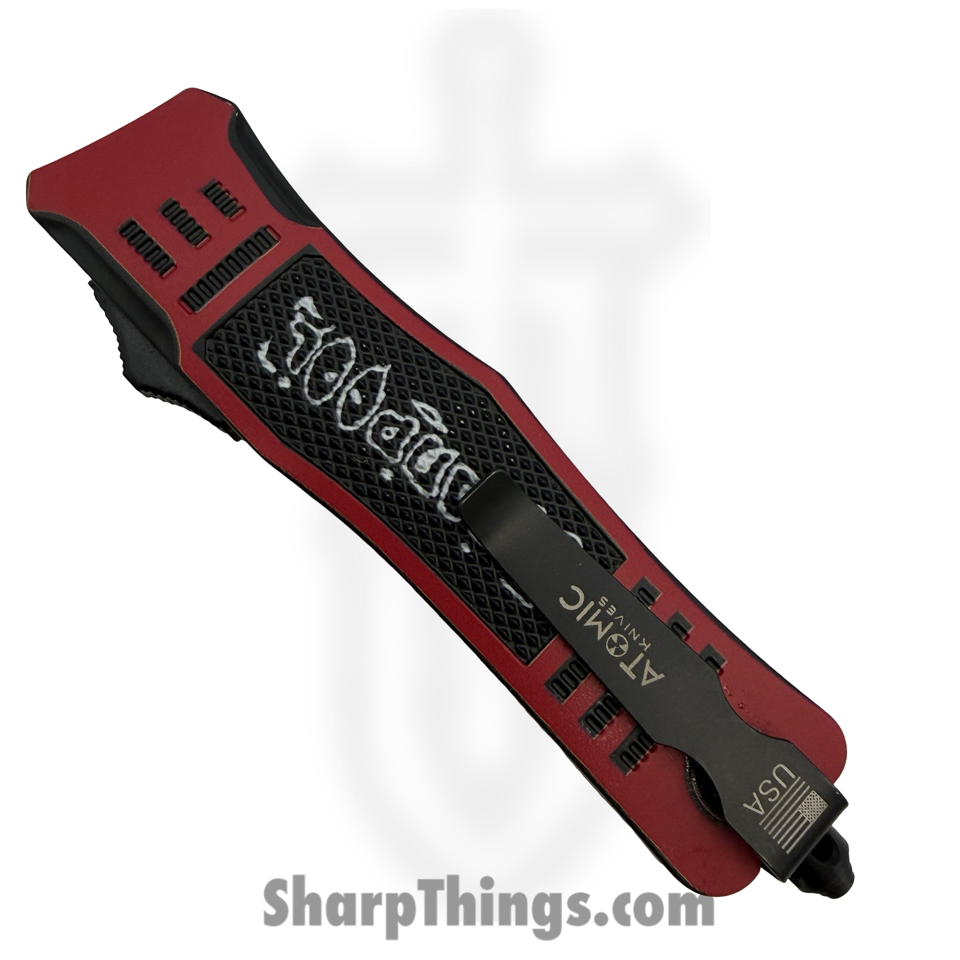 Atomic Knives - WNS-A107M-DP - Fat Man DeadPool - OTF Auto - D2 Coated Dagger - Aluminum - Black/Red - Image 3