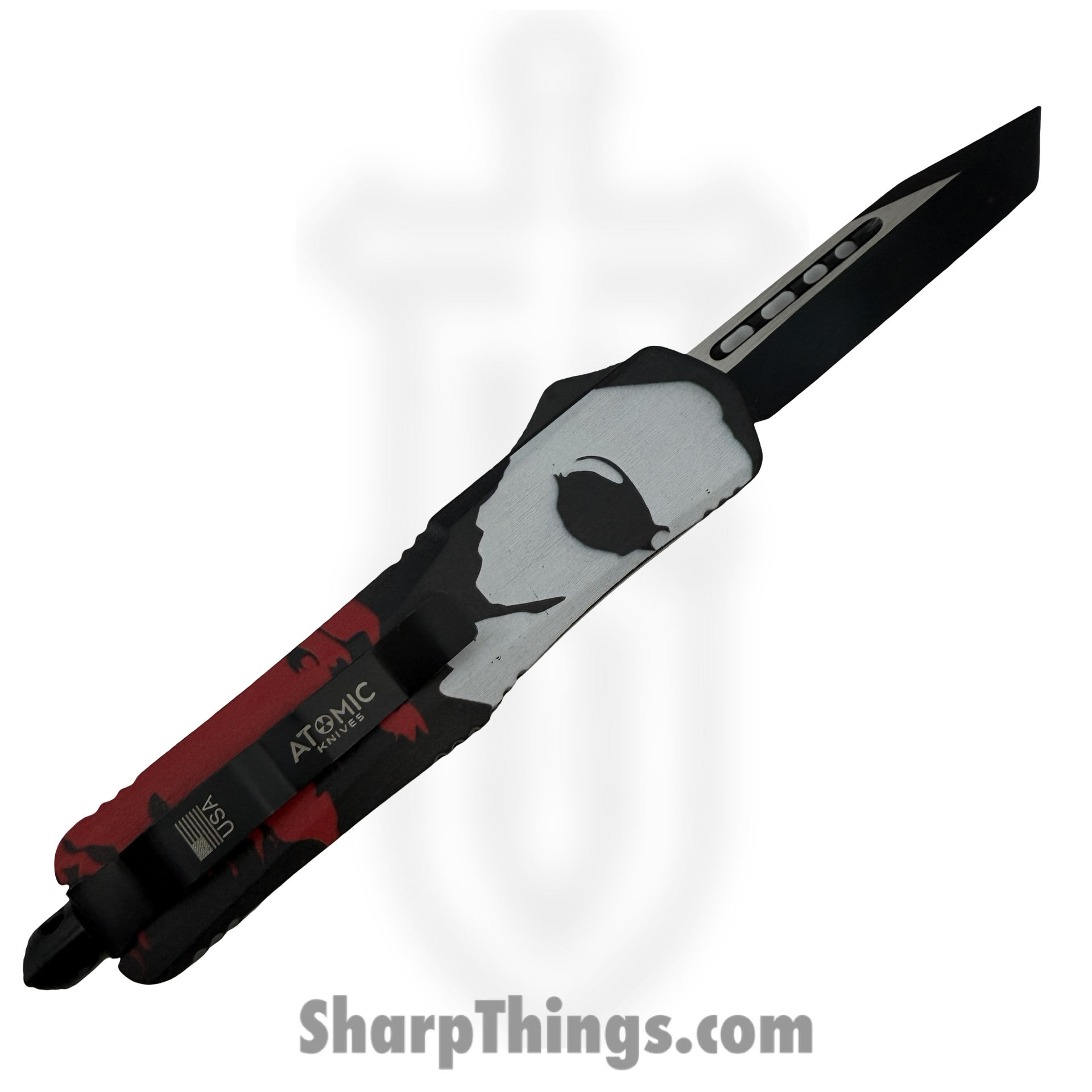 Atomic Knives - WNS-A11-HWN - Thin Man M. Myers - OTF Auto - D2 Coated Tanto - Aluminum - Red/White/Black - Image 2