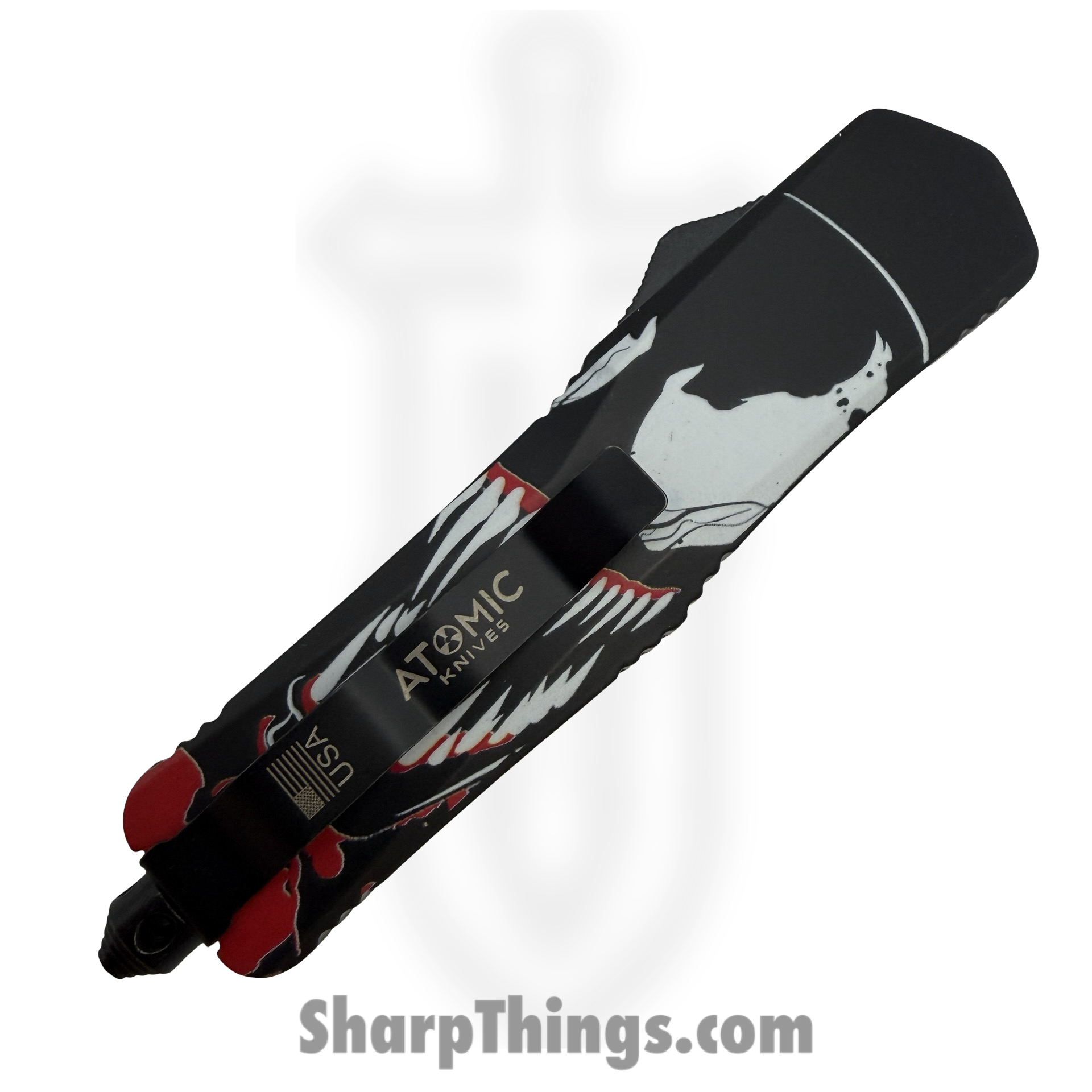 Atomic Knives - WNS-A11-VM - Thin Man Venom - OTF Auto - D2 Satin Tanto - Aluminum - Black/White/Red - Image 4