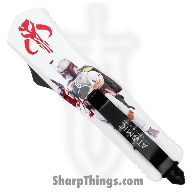 Atomic Knives - WNS-A2-STR3 - Thin Man Hungsman - OTF Auto - D2 Satin Dagger - Aluminum - White/Red - Image 2