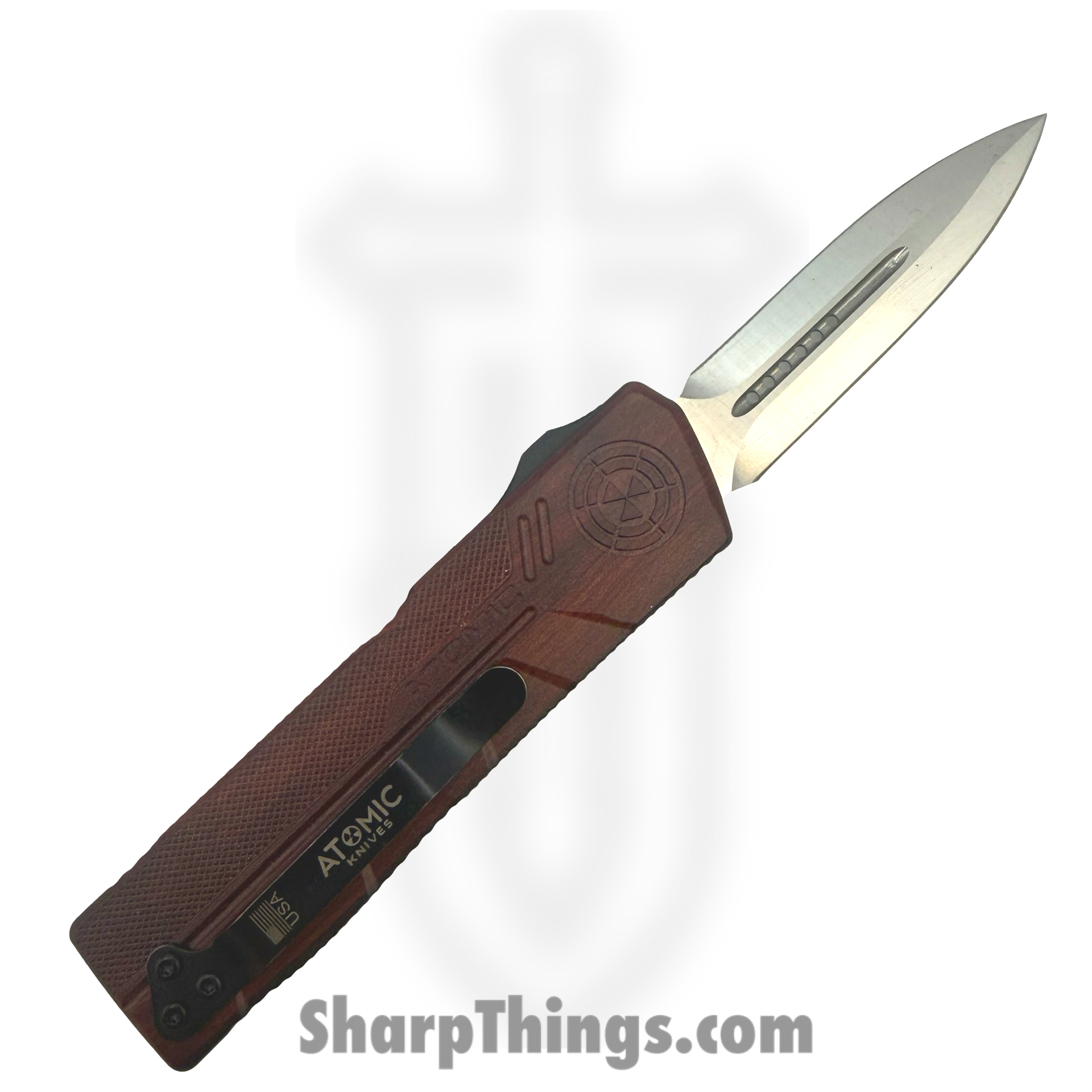 Atomic Knives - WNS-DT01RWD-DP - UltraLite ATOMIC - OTF Auto - D2 Satin Dagger - Aluminum - Woodgrain - Image 2