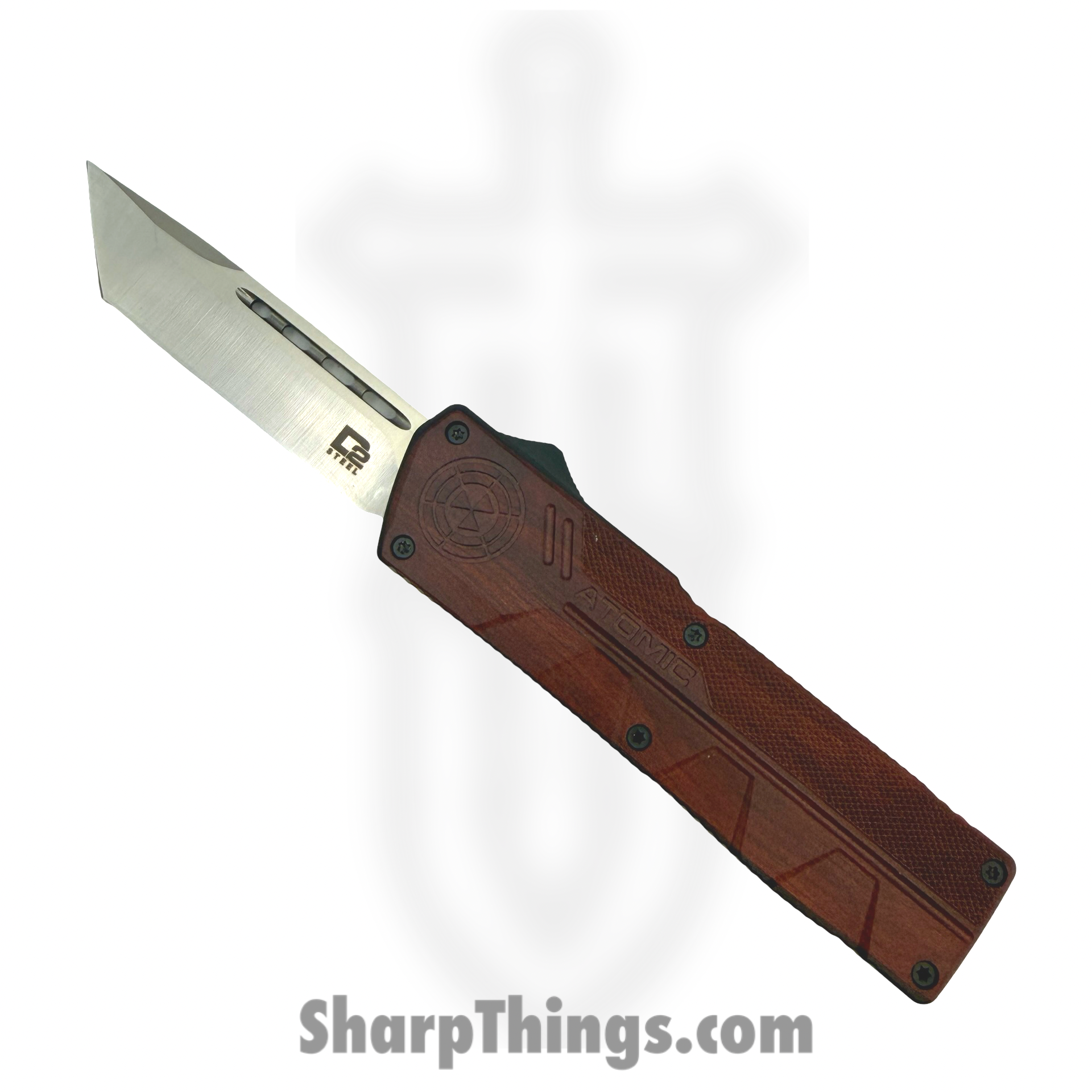 Atomic Knives - WNS-DT01RWD-TT - UltraLite ATOMIC - OTF Auto - D2 Satin Tanto - Aluminum - Woodgrain