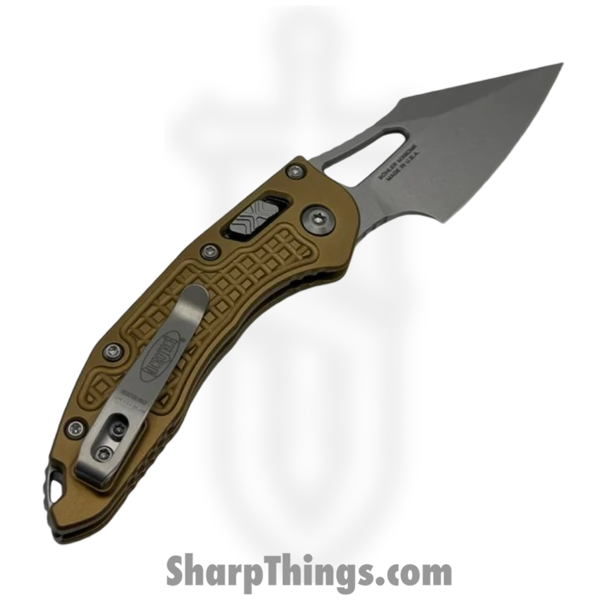 Microtech - 169MRL-10FRTA - M-Stitch - Folding Knife - M390MK Stonewash Spear Point - Frag Aluminum - Tan - Image 2