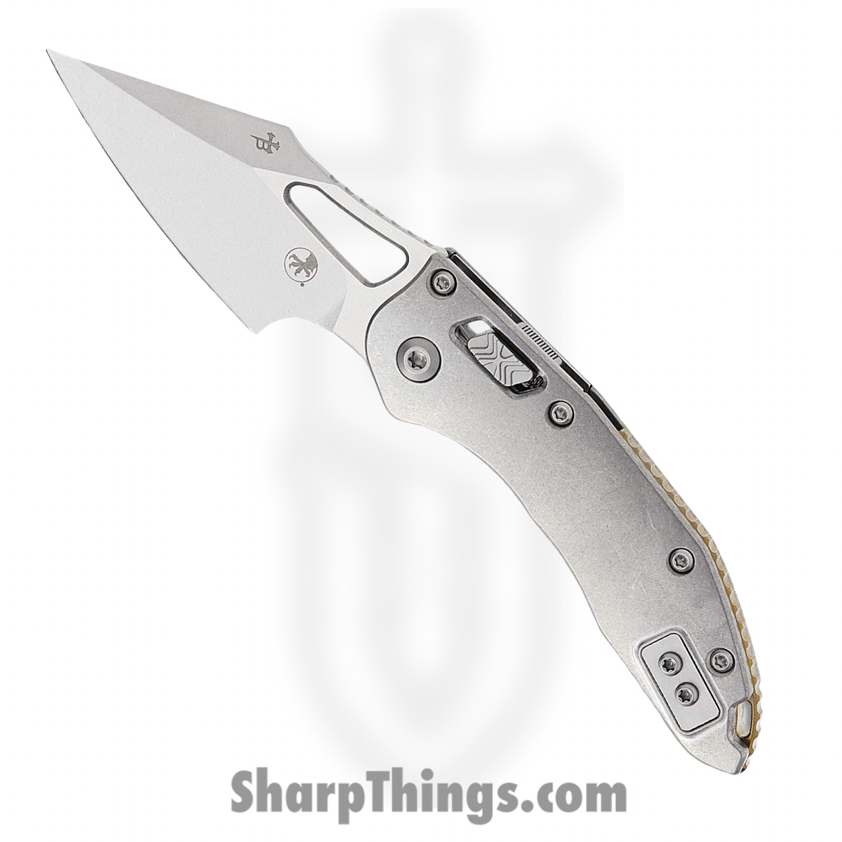 Microtech - 169MRL-10MS1 - Mini Stitch - Folding Knife - M390MK Stonewash Spear Point - Slab Titanium - Silver Bronze
