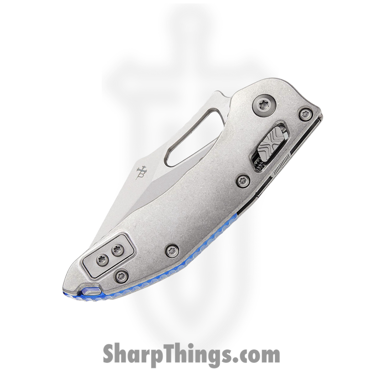 Microtech - 169MRL-10MS2 - Mini Stitch - Folding Knife - M390MK Stonewash Spear Point - Slab Titanium - Silver Blue - Image 3