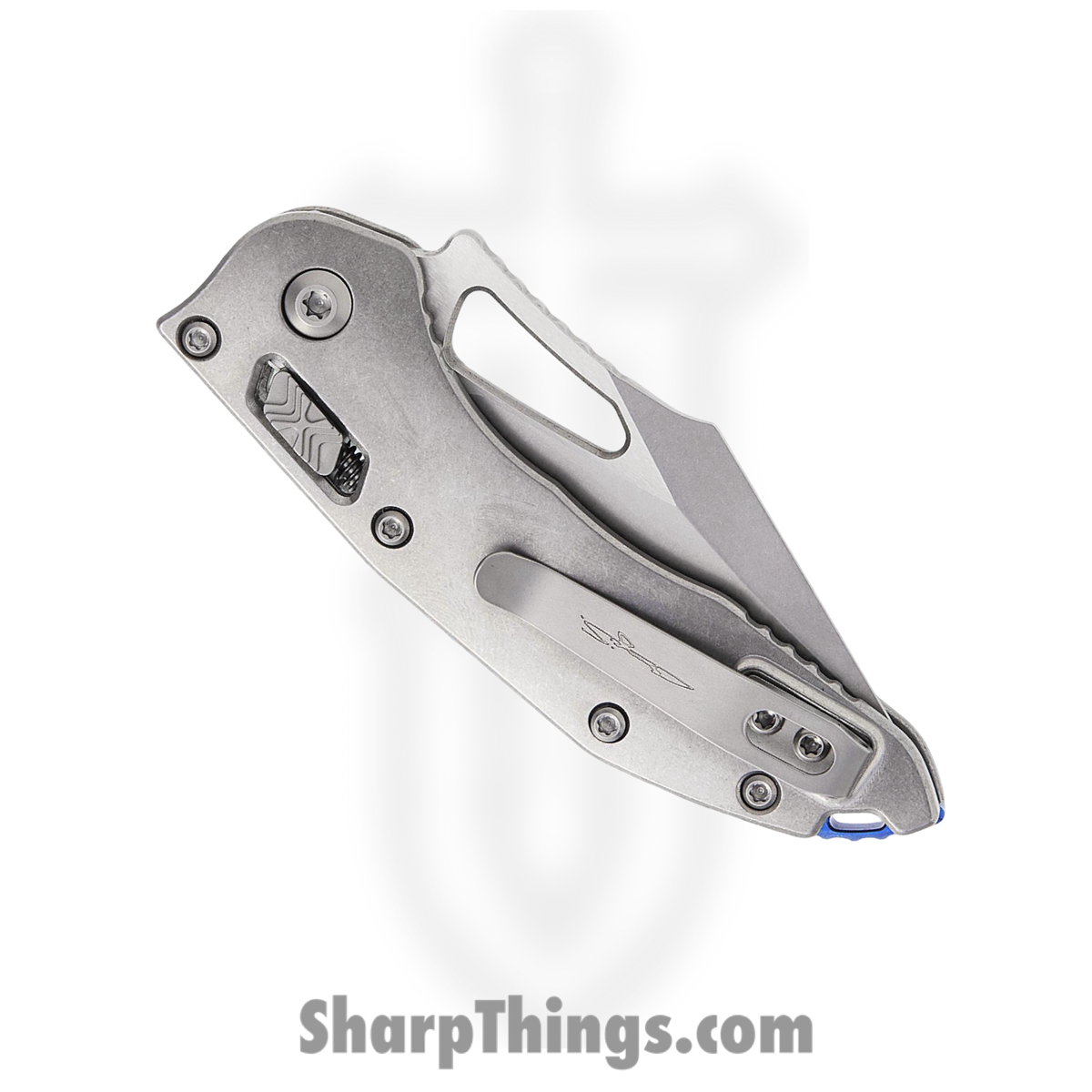 Microtech - 169MRL-10MS2 - Mini Stitch - Folding Knife - M390MK Stonewash Spear Point - Slab Titanium - Silver Blue - Image 4