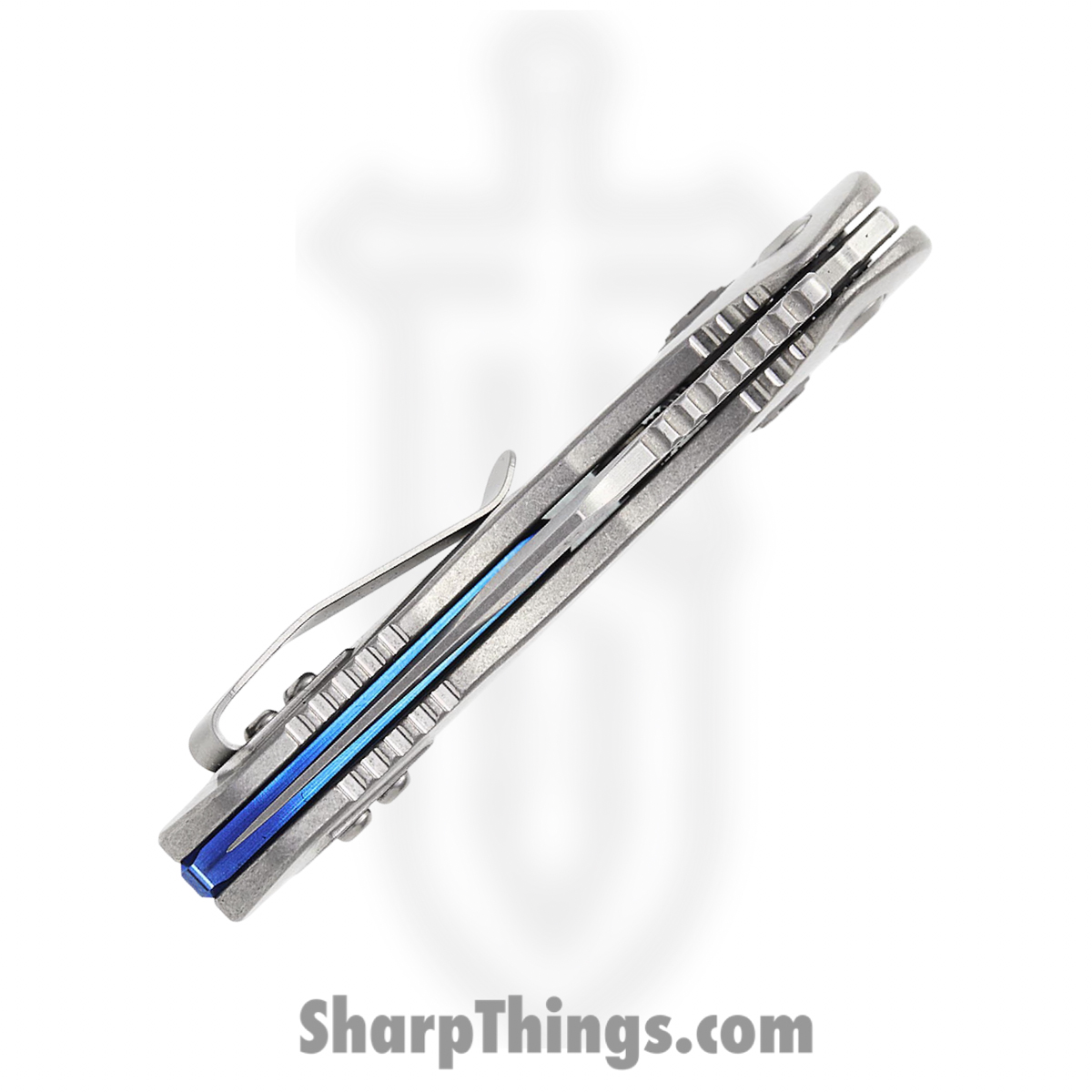 Microtech - 169MRL-10MS2 - Mini Stitch - Folding Knife - M390MK Stonewash Spear Point - Slab Titanium - Silver Blue - Image 5