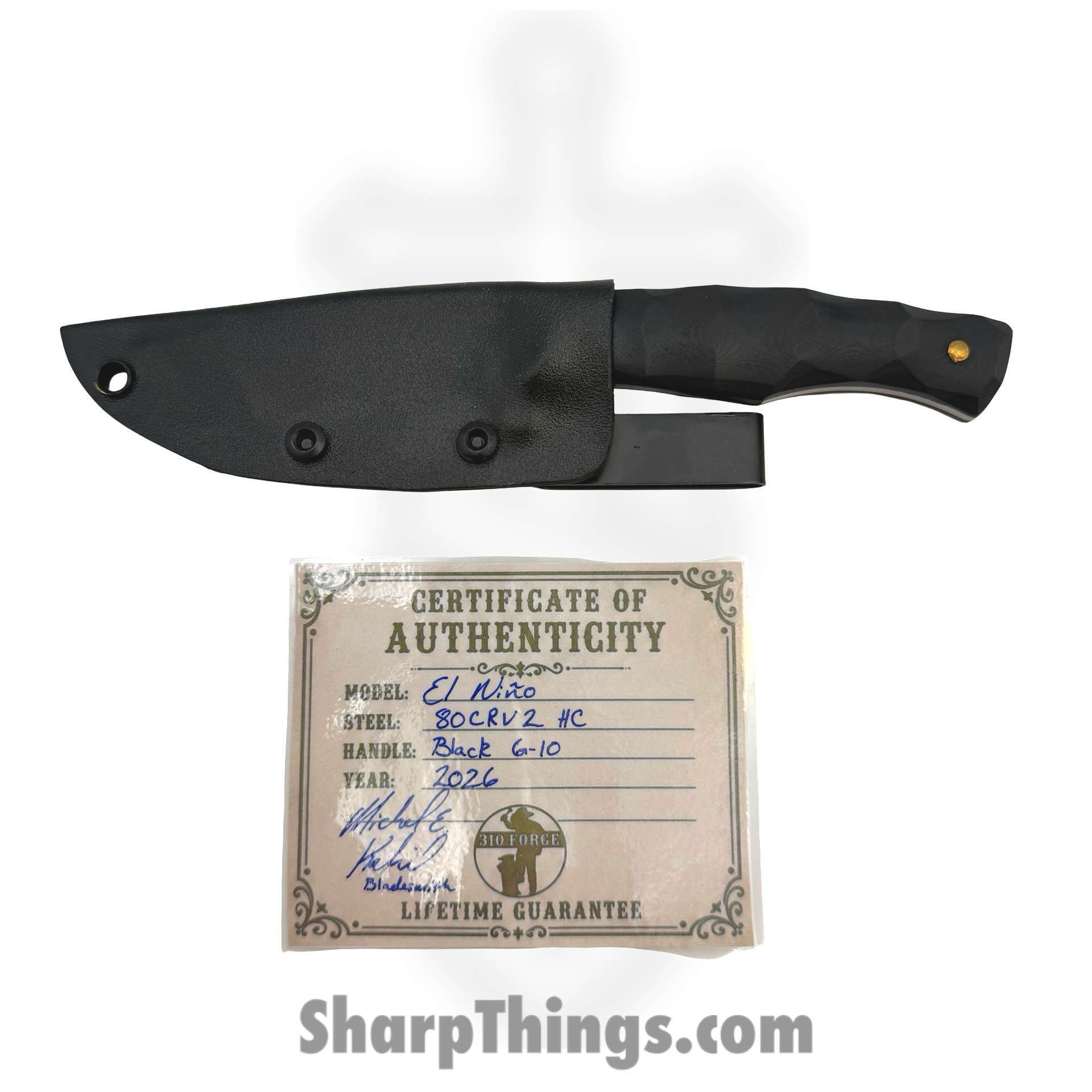 310 Forge - 310NINO0610E - El Nino Custom (Clip) - Fixed Blade Knife - 80crv2 Two Tone Drop Point - G10 - Black - Image 4