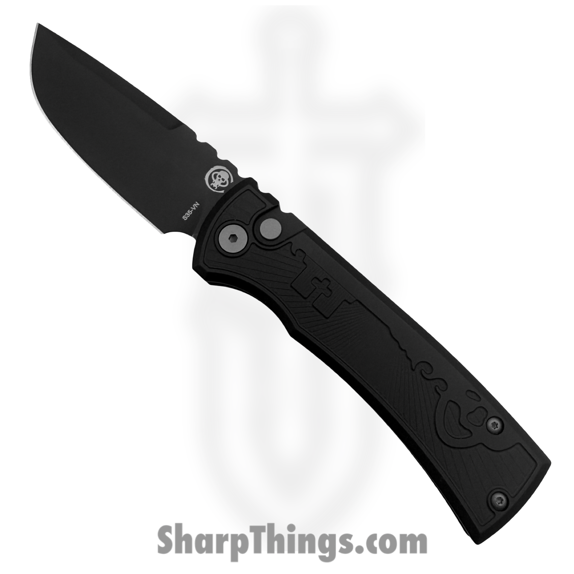 Chaves Knives - CKPTBKSW - Pro-Tech X Chaves Redencion 229 - Automatic Knife - CPM S35VN Black Drop Point - "Key" Milled Aluminum - Black