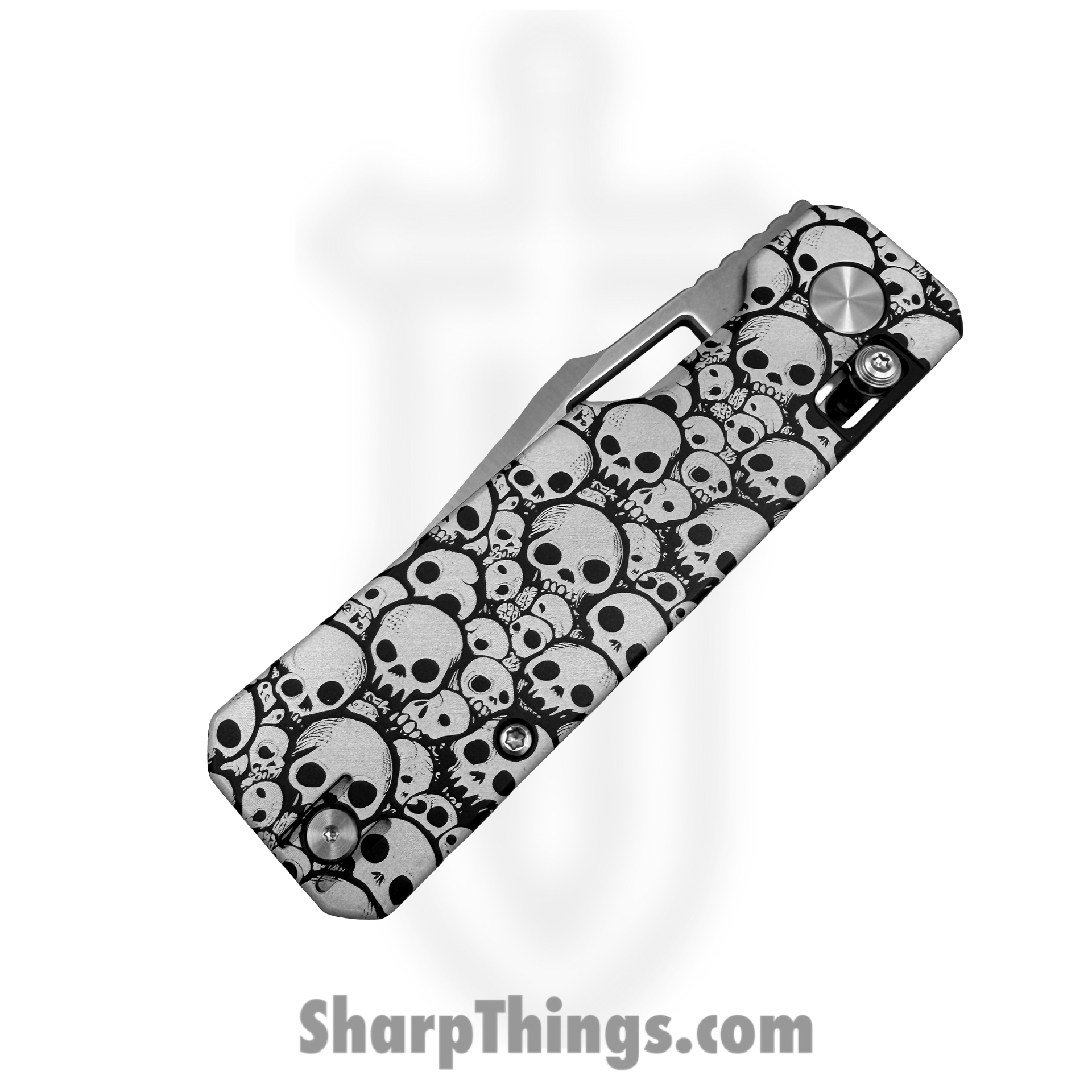 Vero Engineering - Vero_BSA_0B - Aura - Folding Knife - 14C28N Satin Drop Point - Aluminum Skulls - Black - Image 3