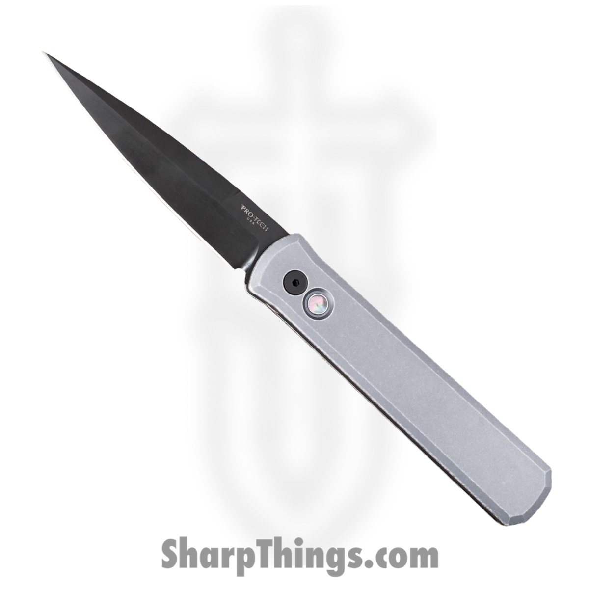 ProTech - BSA26.Godfather.1 - Godfather - Automatic Knife - 154CM Coated Stiletto - Aluminum - Battleworn Grey