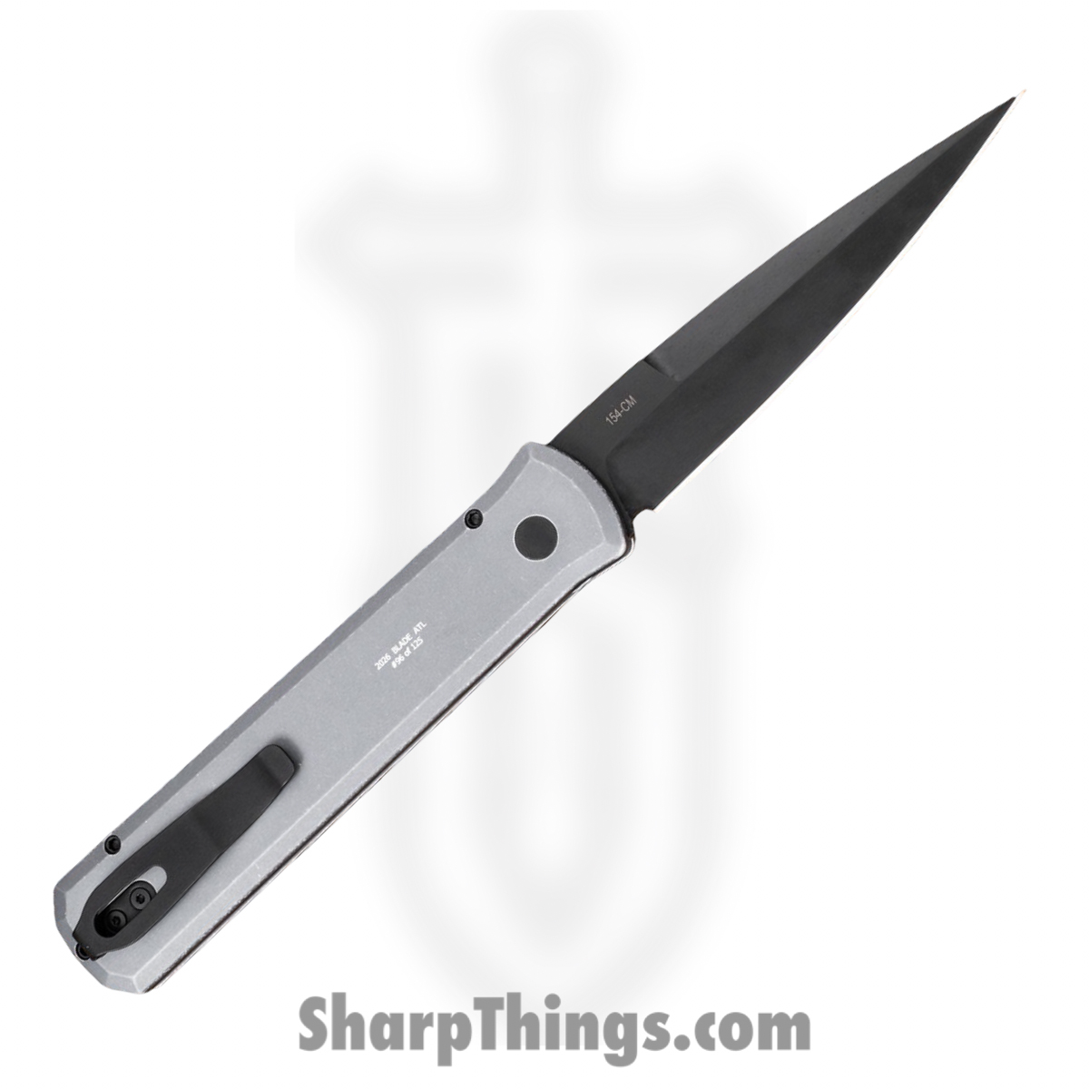 ProTech - BSA26.Godfather.1 - Godfather - Automatic Knife - 154CM Coated Stiletto - Aluminum - Battleworn Grey - Image 2