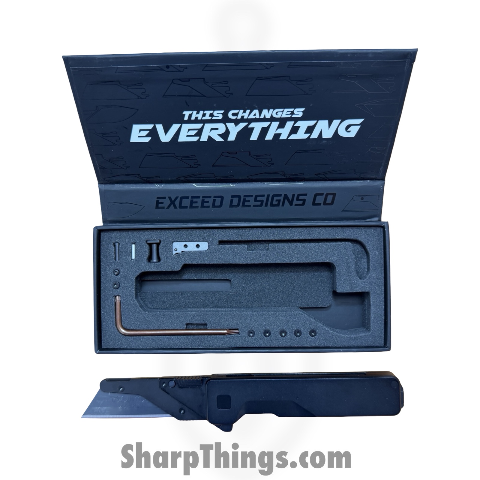 Exceed Designs - ED-TiRANTstd - TiRant Ultra Utility Knife w/ HotSwap Blade Replacements - Assisted Open Knife - D2 Coated Razor - 6AL 4V Grade 5 Titanium - Black - Image 11