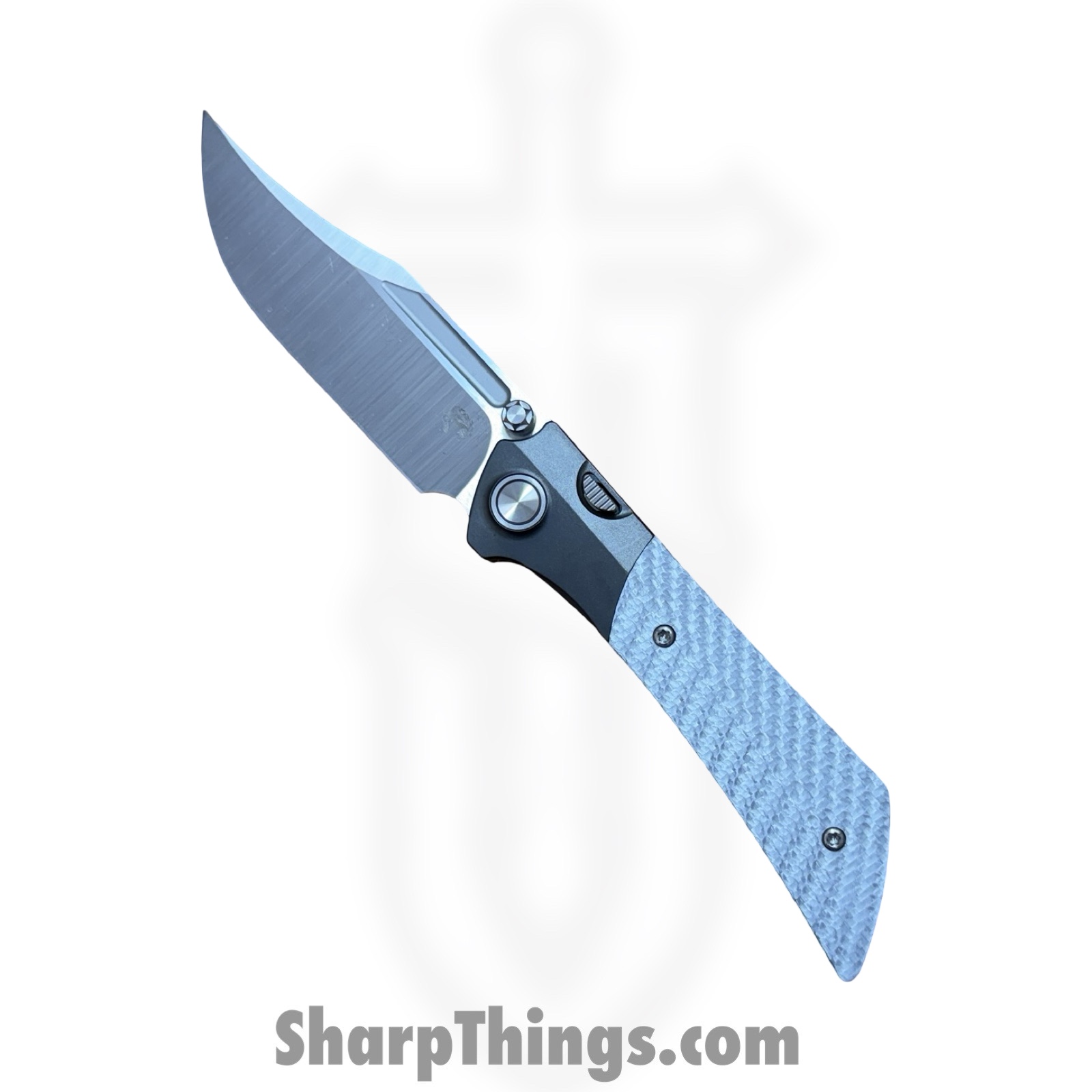 Gecko Customz KW - GCDUNEA8 - Dune A8 - Folding Knife - M390 Satin Clip Point - Twill CF - Silver