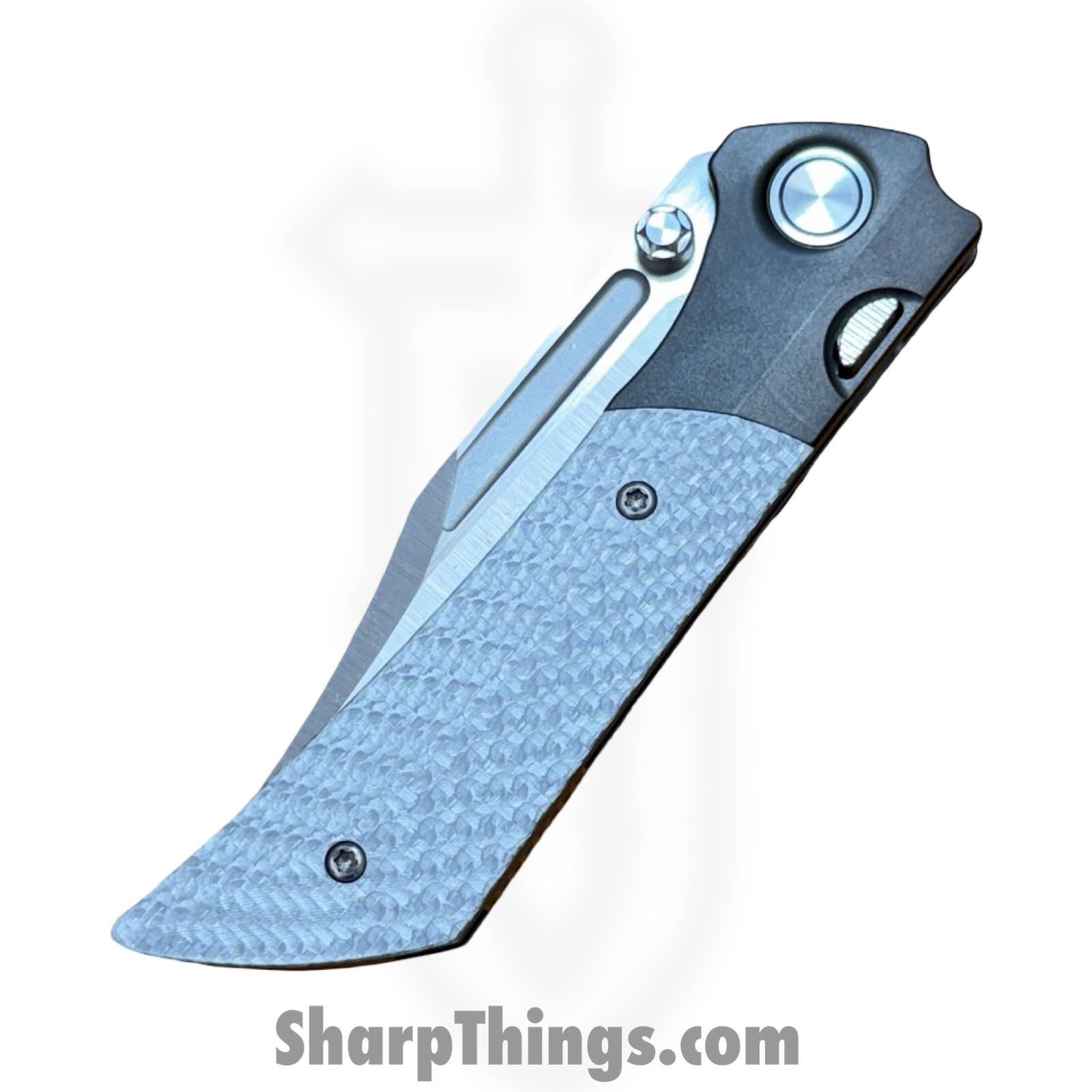 Gecko Customz KW - GCDUNEA8 - Dune A8 - Folding Knife - M390 Satin Clip Point - Twill CF - Silver - Image 3