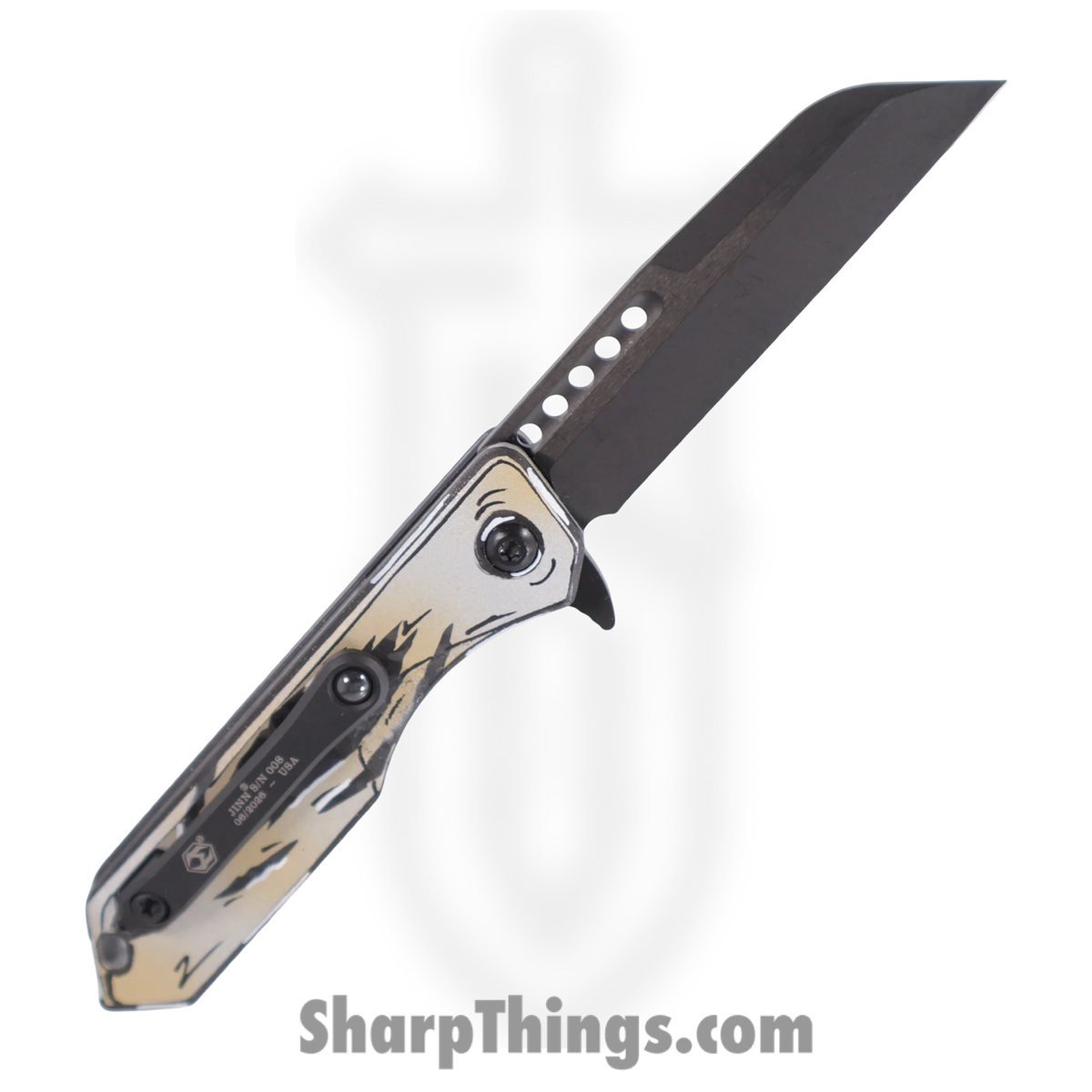 Heretic Knives - H213-6A-GSCS-CB - Jinn - Folding Knife - MagnaCut - Sheepsfoot - CF Breached Cel Shade Gold | Silver - Image 2