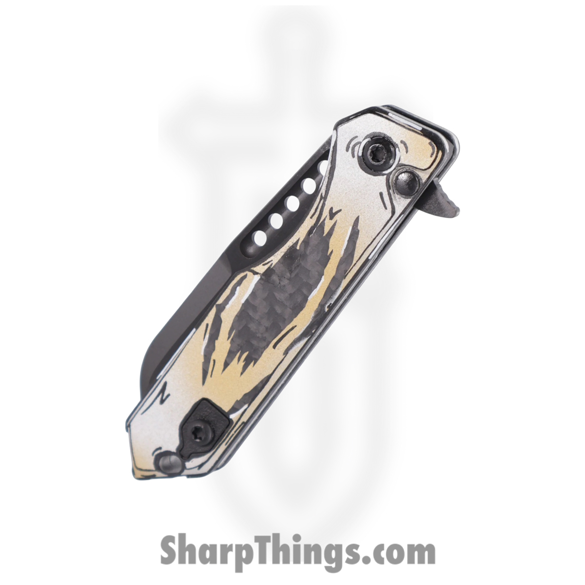 Heretic Knives - H213-6A-GSCS-CB - Jinn - Folding Knife - MagnaCut - Sheepsfoot - CF Breached Cel Shade Gold | Silver - Image 4