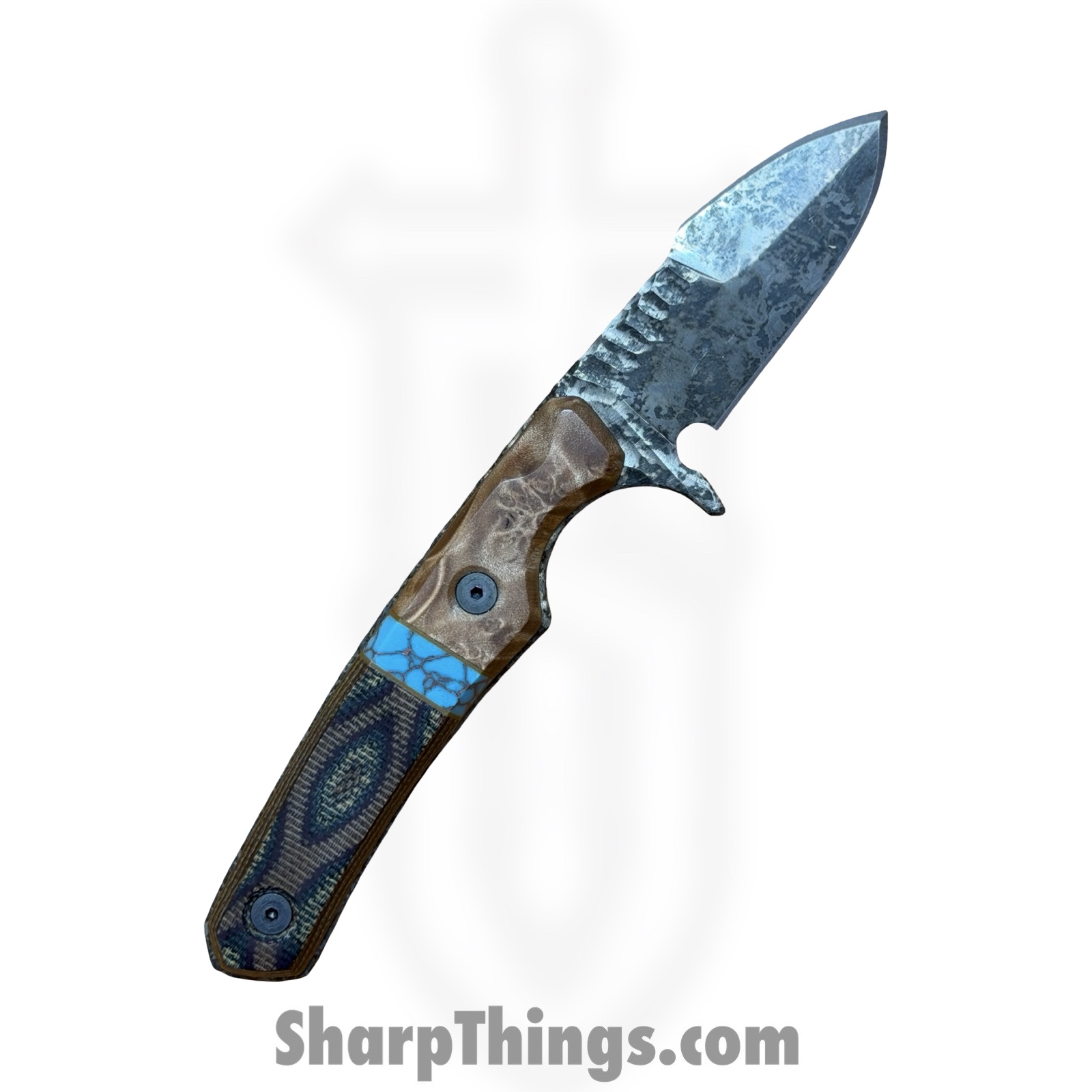 Lex Rex - LRBSA001 - EDC Kestrel - Fixed Blade Knife - 80CRV2 Patina DE Spear Point - Burl Wood, Truestone, Micarta - Black, Blue, Brown - Image 2