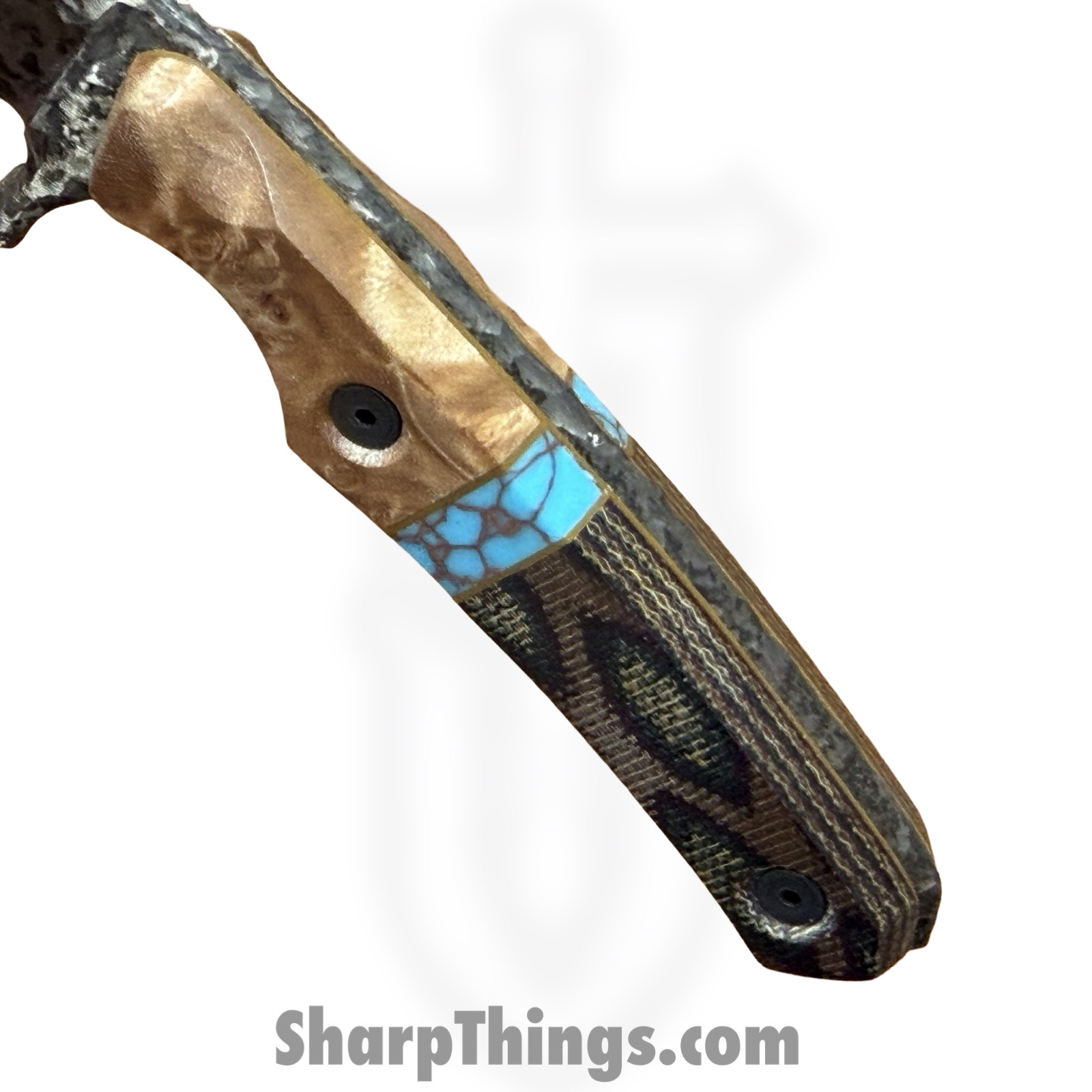 Lex Rex - LRBSA001 - EDC Kestrel - Fixed Blade Knife - 80CRV2 Patina DE Spear Point - Burl Wood, Truestone, Micarta - Black, Blue, Brown - Image 7