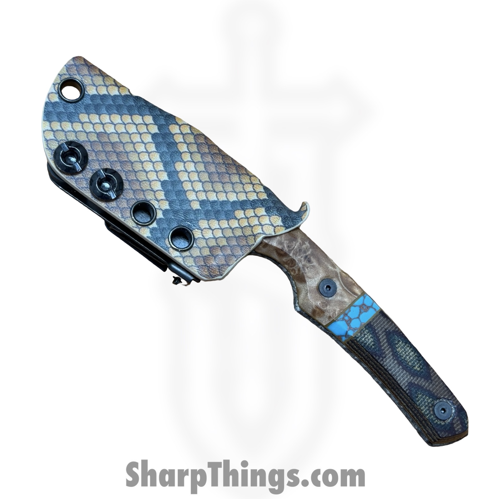 Lex Rex - LRBSA001 - EDC Kestrel - Fixed Blade Knife - 80CRV2 Patina DE Spear Point - Burl Wood, Truestone, Micarta - Black, Blue, Brown - Image 9