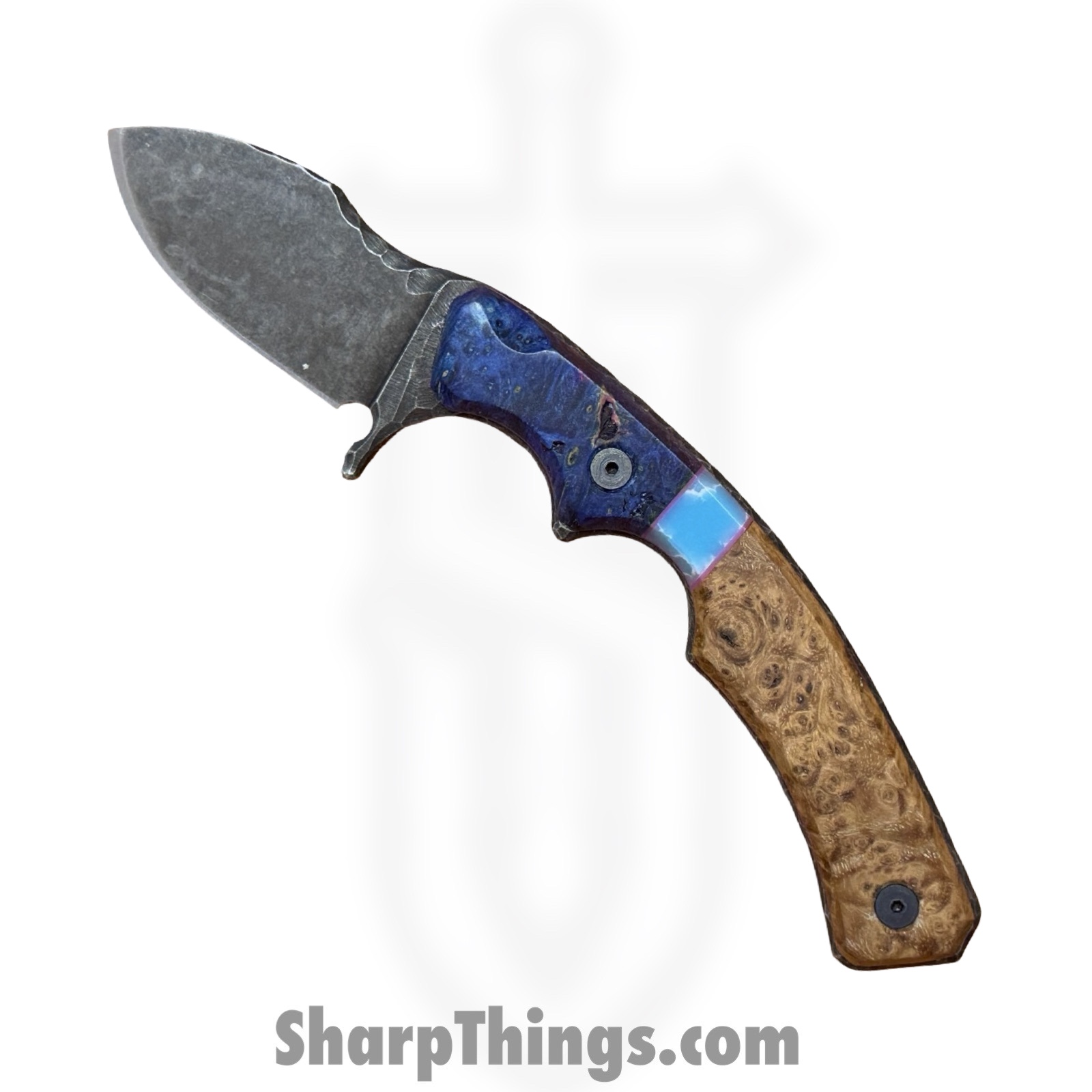 Lex Rex - LRBSA003 - Wraith - Fixed Blade Knife - 80CRV2 Coated Drop Point - Burl Wood, Truestone - Black, Blue, Brown
