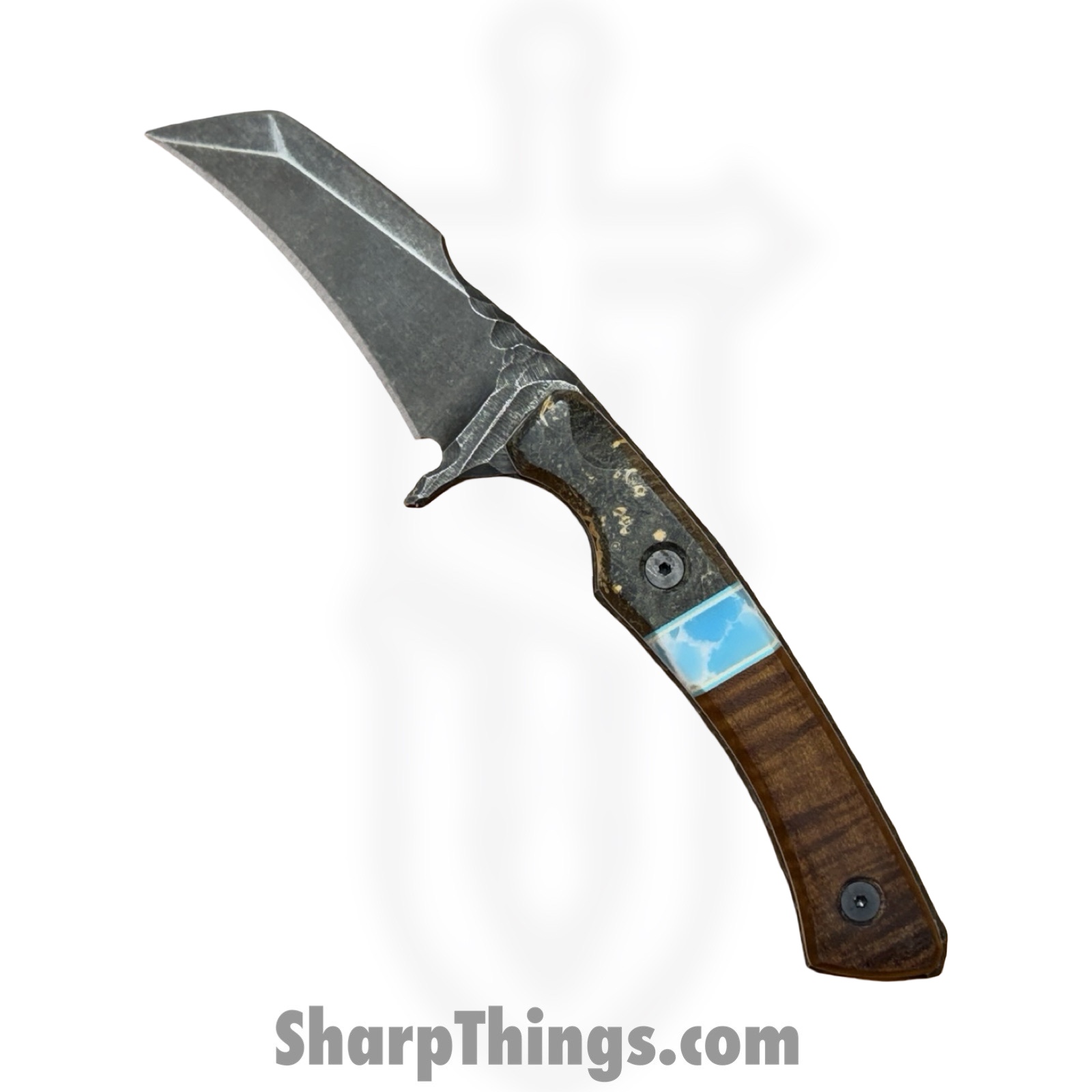 Lex Rex - LRBSA004 - Apparition - Fixed Blade Knife - 80CRV2 Coated Multi Grind Claw - Burl Wood, Truestone, Curly Maple - Black, Blue, Brown