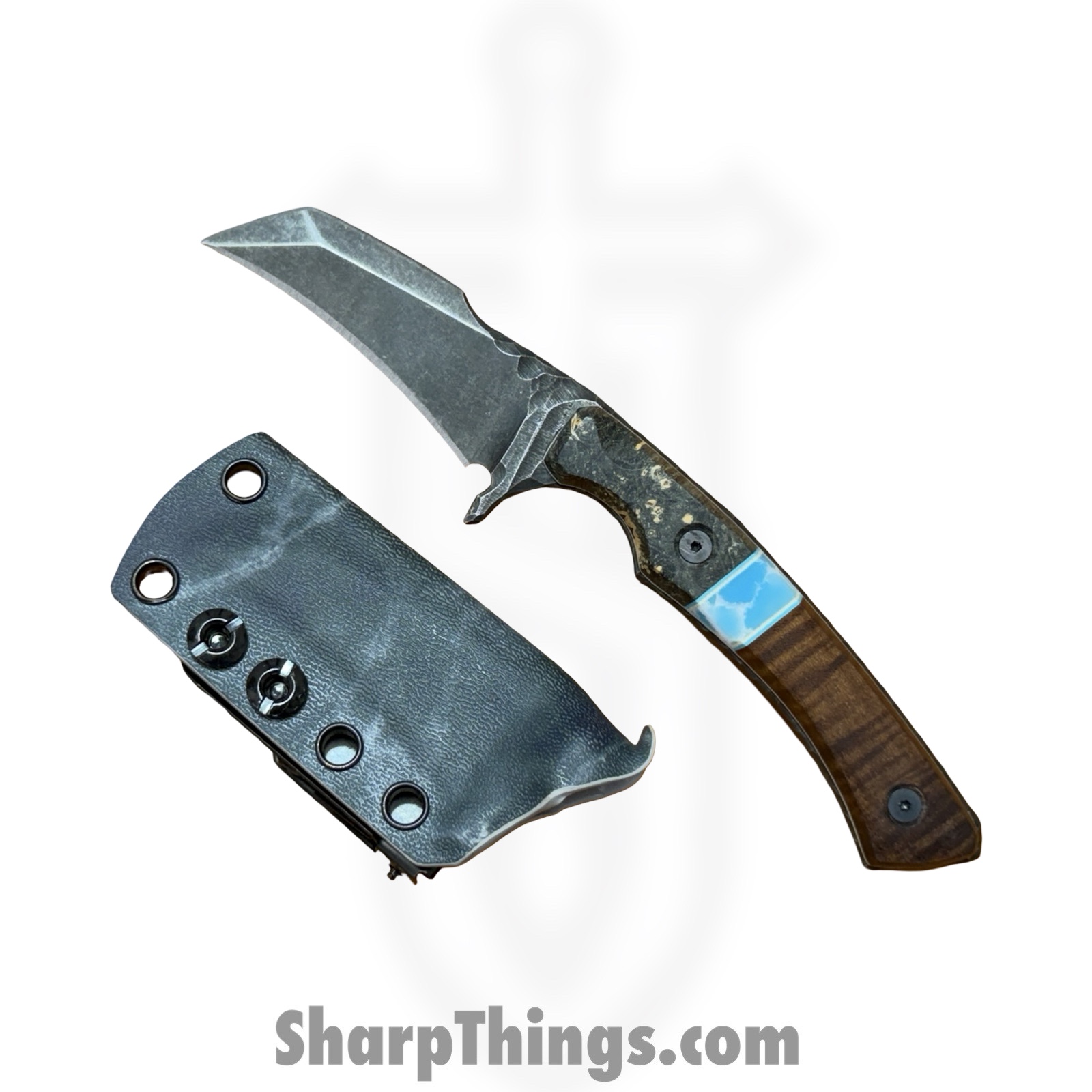 Lex Rex - LRBSA004 - Apparition - Fixed Blade Knife - 80CRV2 Coated Multi Grind Claw - Burl Wood, Truestone, Curly Maple - Black, Blue, Brown - Image 7
