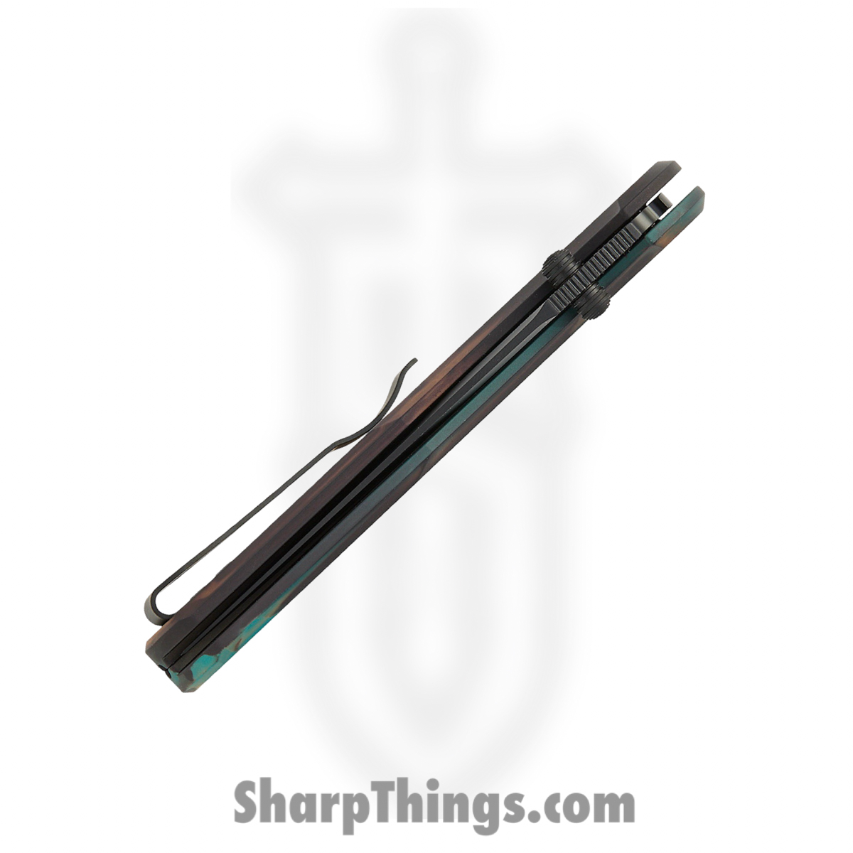 ProTech - PN1103-SHIPWRECK - Avalon - Automatic Knife - CPM MagnaCut Coated Drop Point - Knurled "Shipwreck" Aluminum - Blue Brown Tan - Image 5