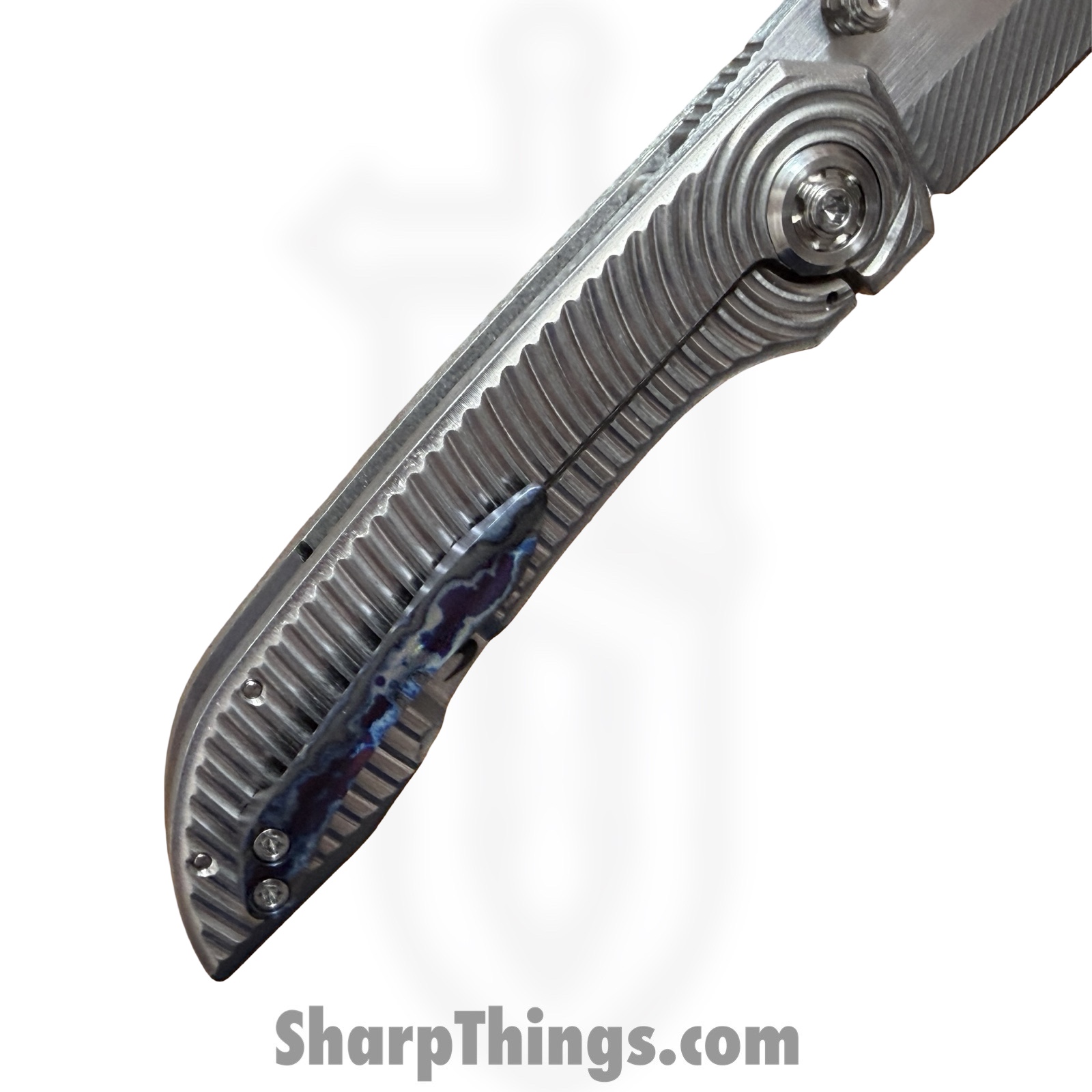 Simeon - SCKKROMaRM - Krow Radial Milled - Folding Knife - CPM MagnaCut Satin Tanto - Titanium - Natural - Image 7