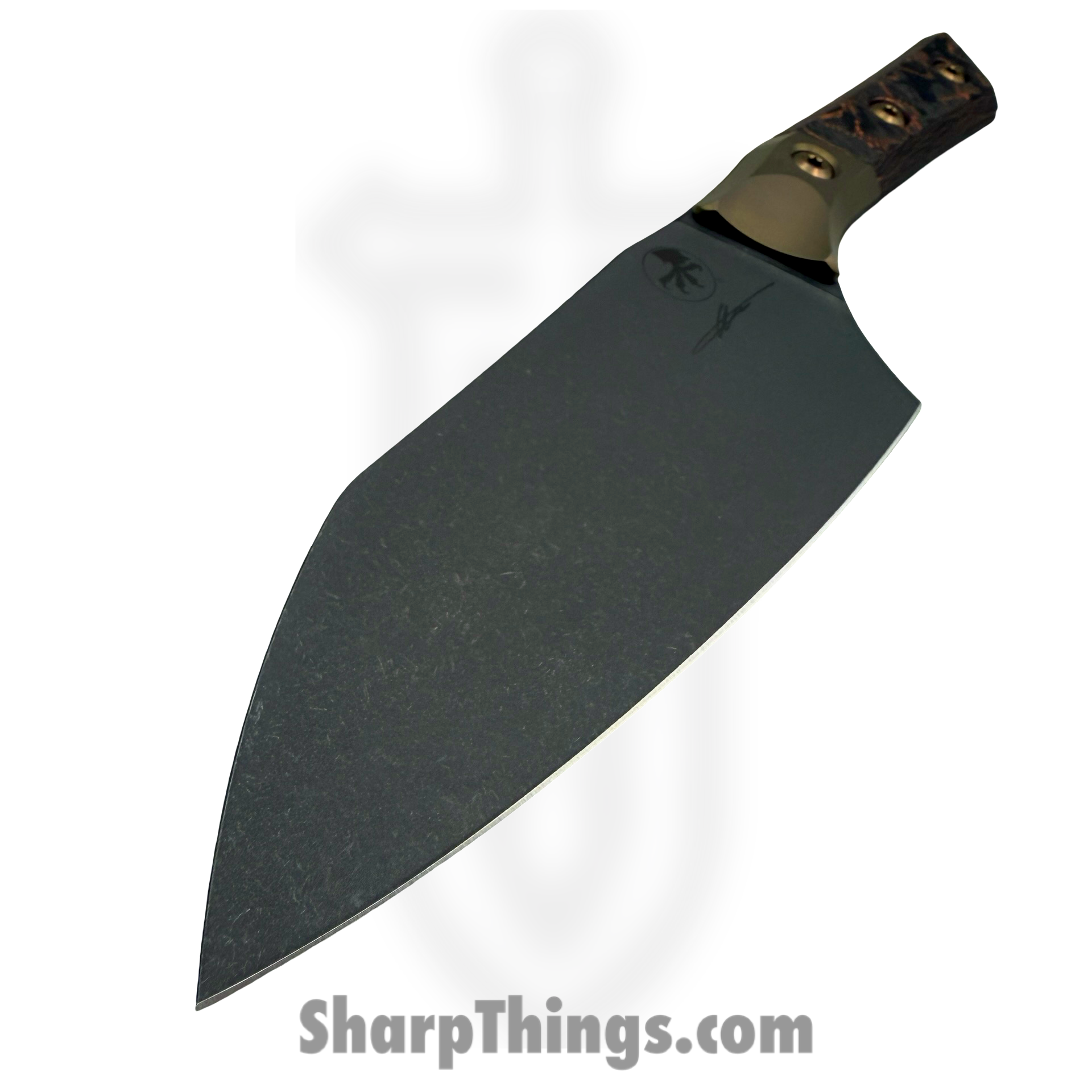Microtech - 3200B-1DLCLWCFS - 6" Santoku Knife Bronze Titanium Bolster - Fixed Blade Knife - M390MK DLC Wharncliffe - Carbon Fiber - Livewire - Image 6